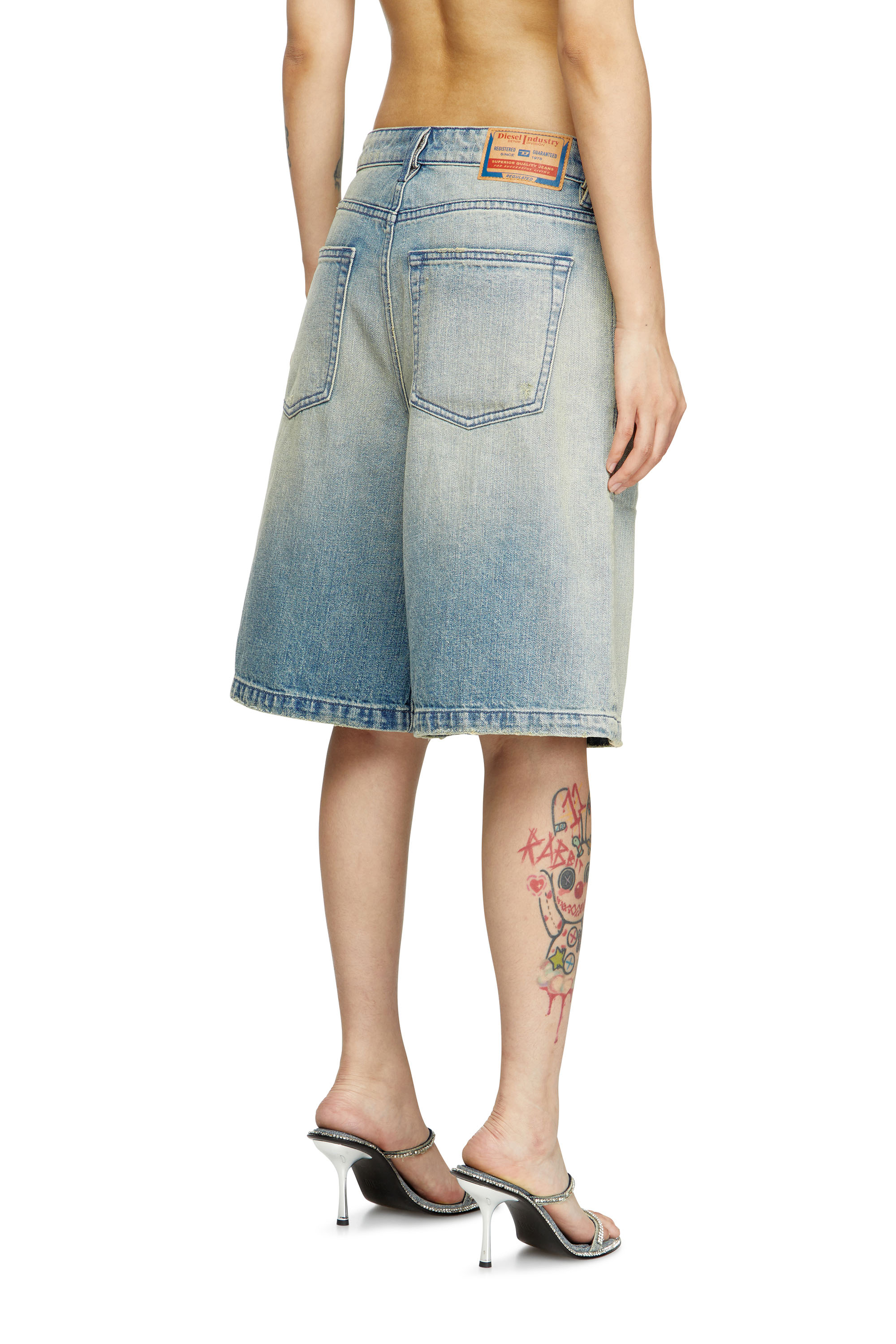 DE-SIRE-SHORT, Blu Chiaro Diesel - DE-SIRE-SHORT, Short in denim effetto vissuto Donna in Blu - 4
