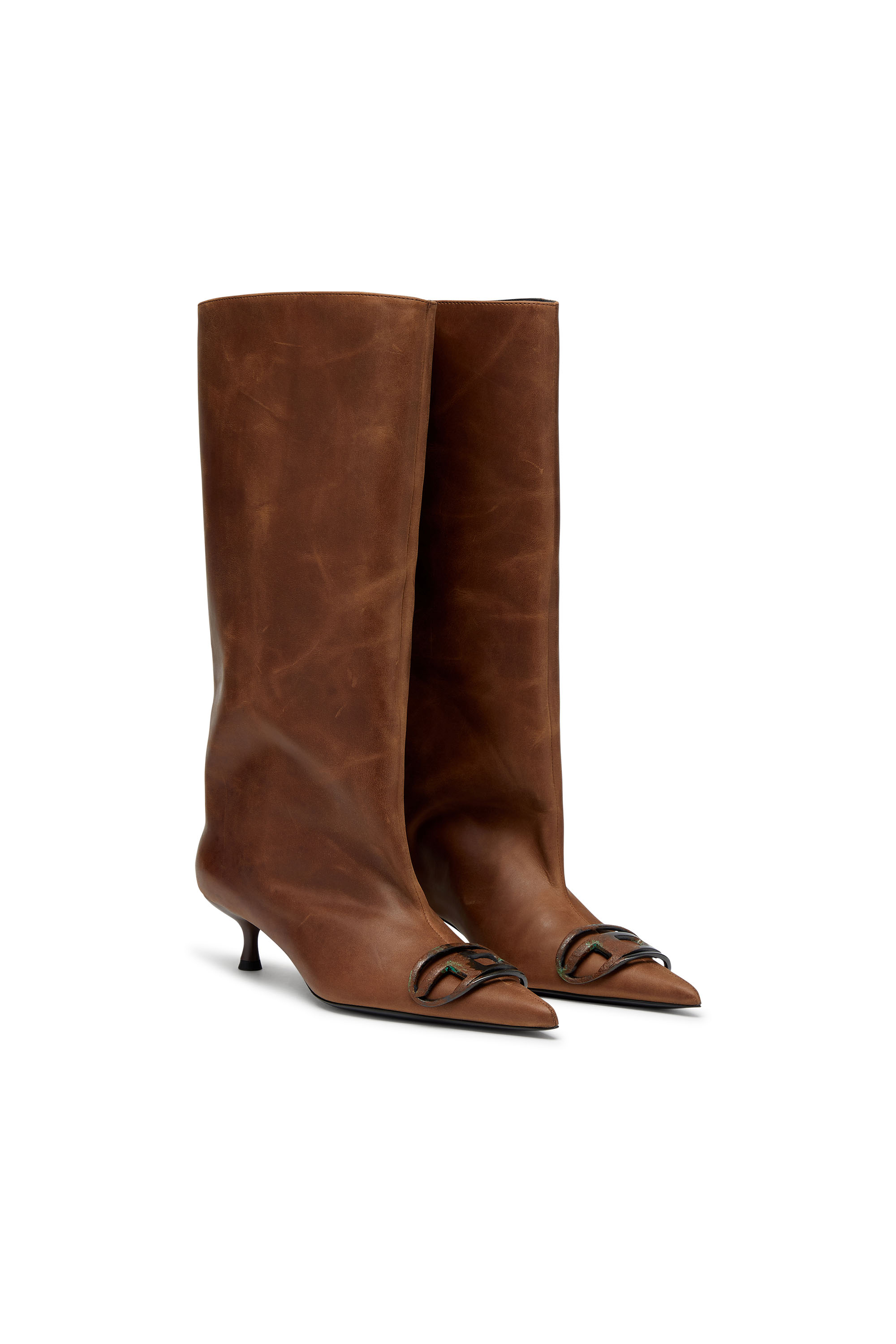 Diesel - D-VENUS 40 KB TUBE, Damen Kniehohe Stiefel aus Fettleder in Braun - 3