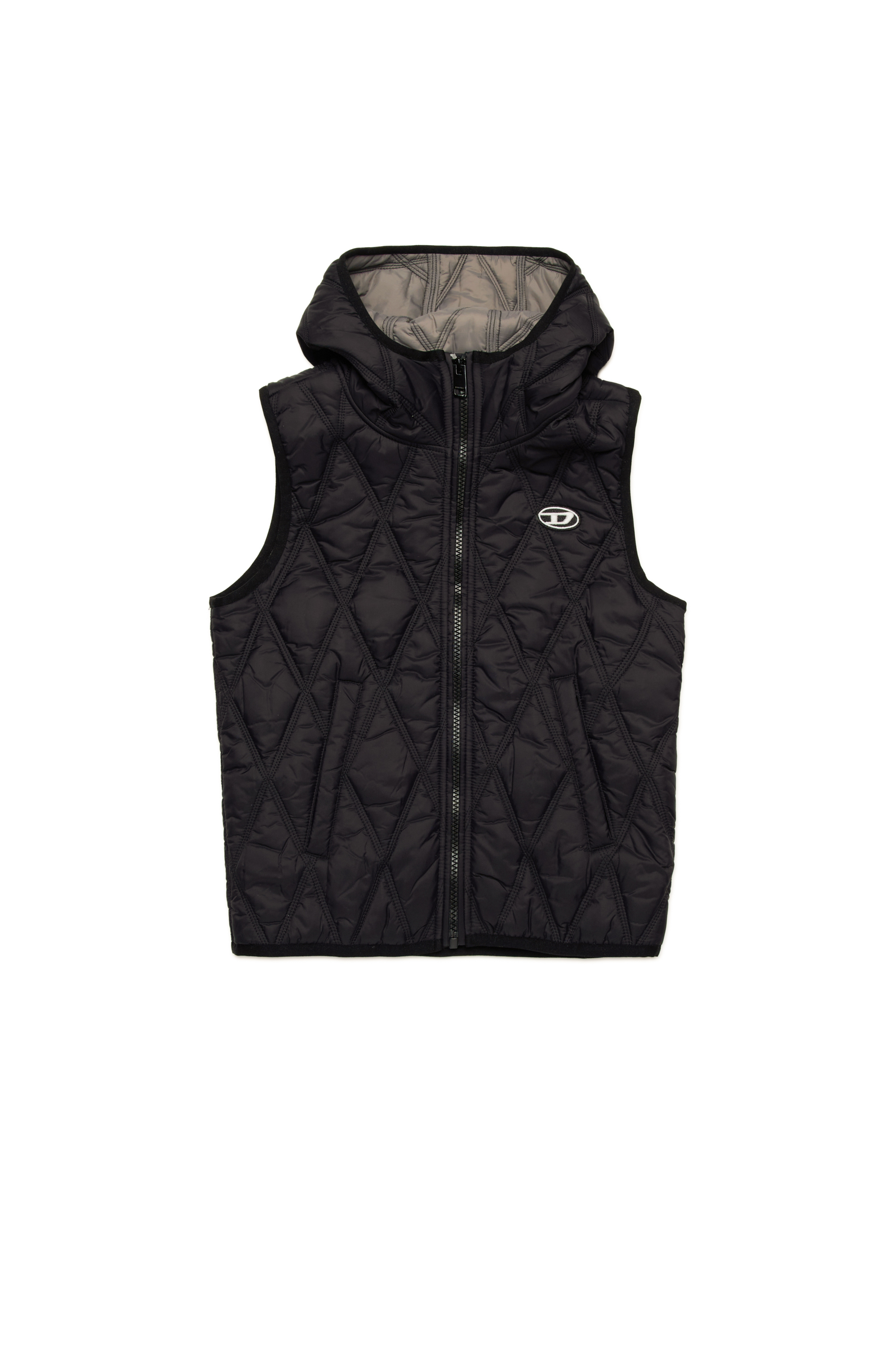 Diesel - JFOSSIR, Unisex's Light hooded quilted vest in Black - 1