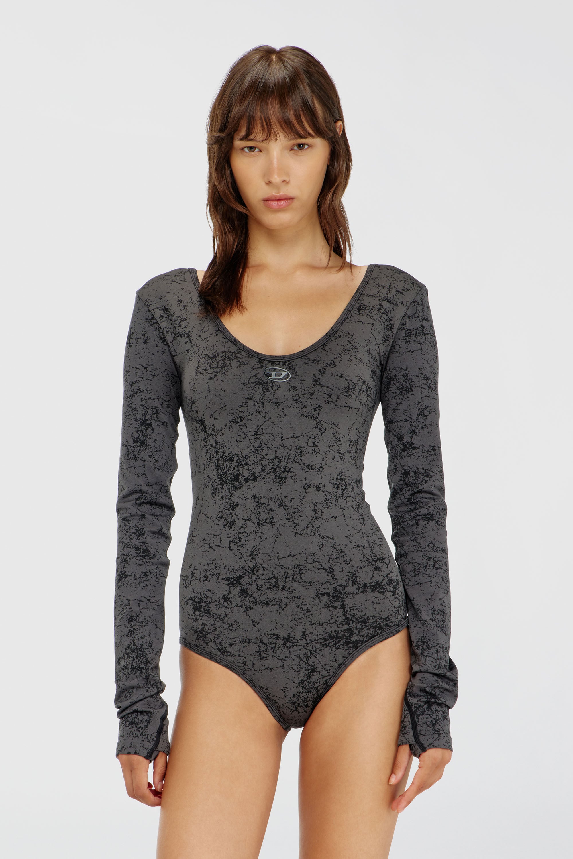 Diesel - IONNA-UTLT, Body con schiena scoperta e stampa utility Donna in Nero - 1
