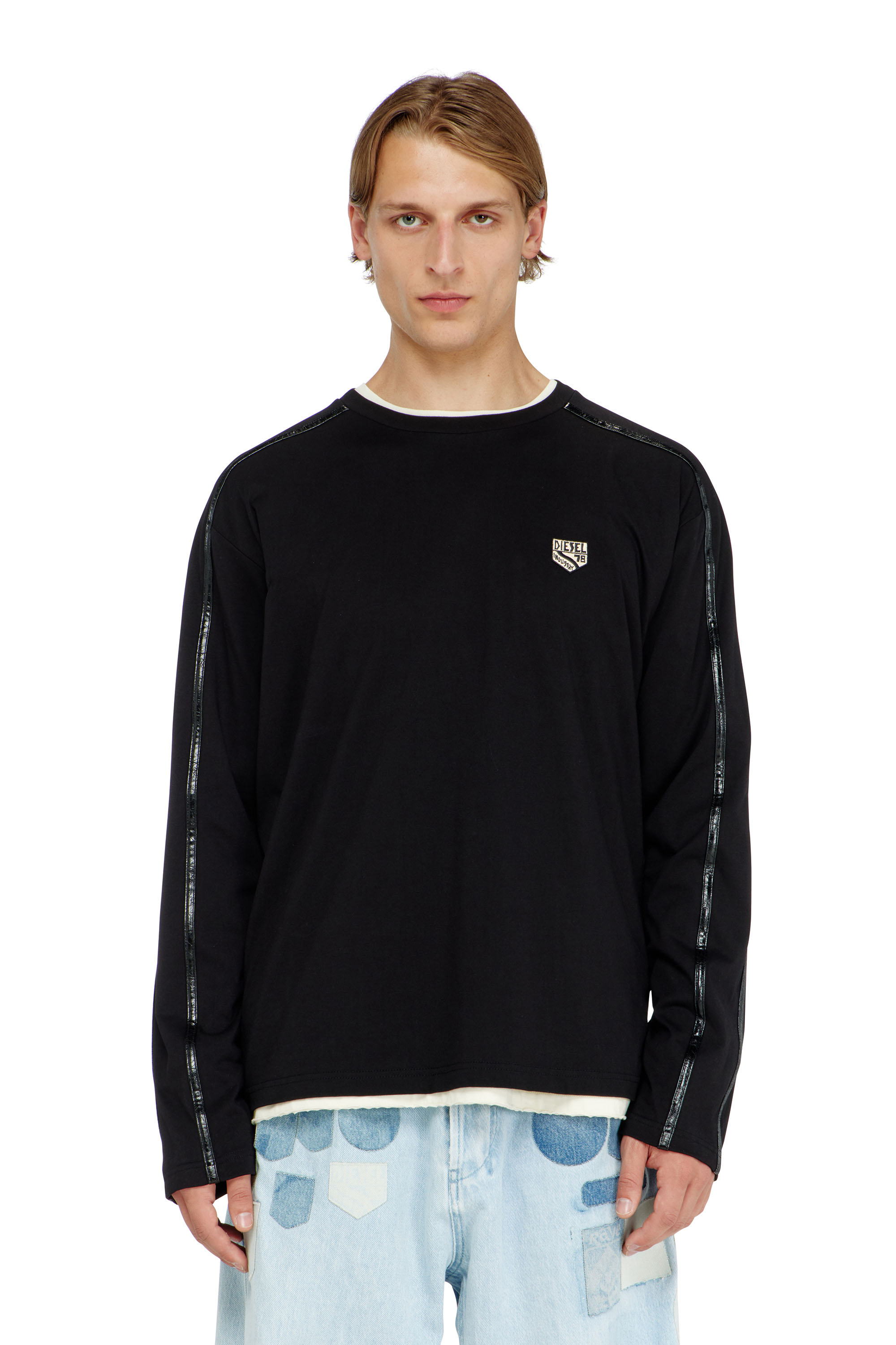 Diesel - T-NORM-LS-FL, T-shirt &agrave; manches longues avec finitions ton sur ton Homme in Noir - 1