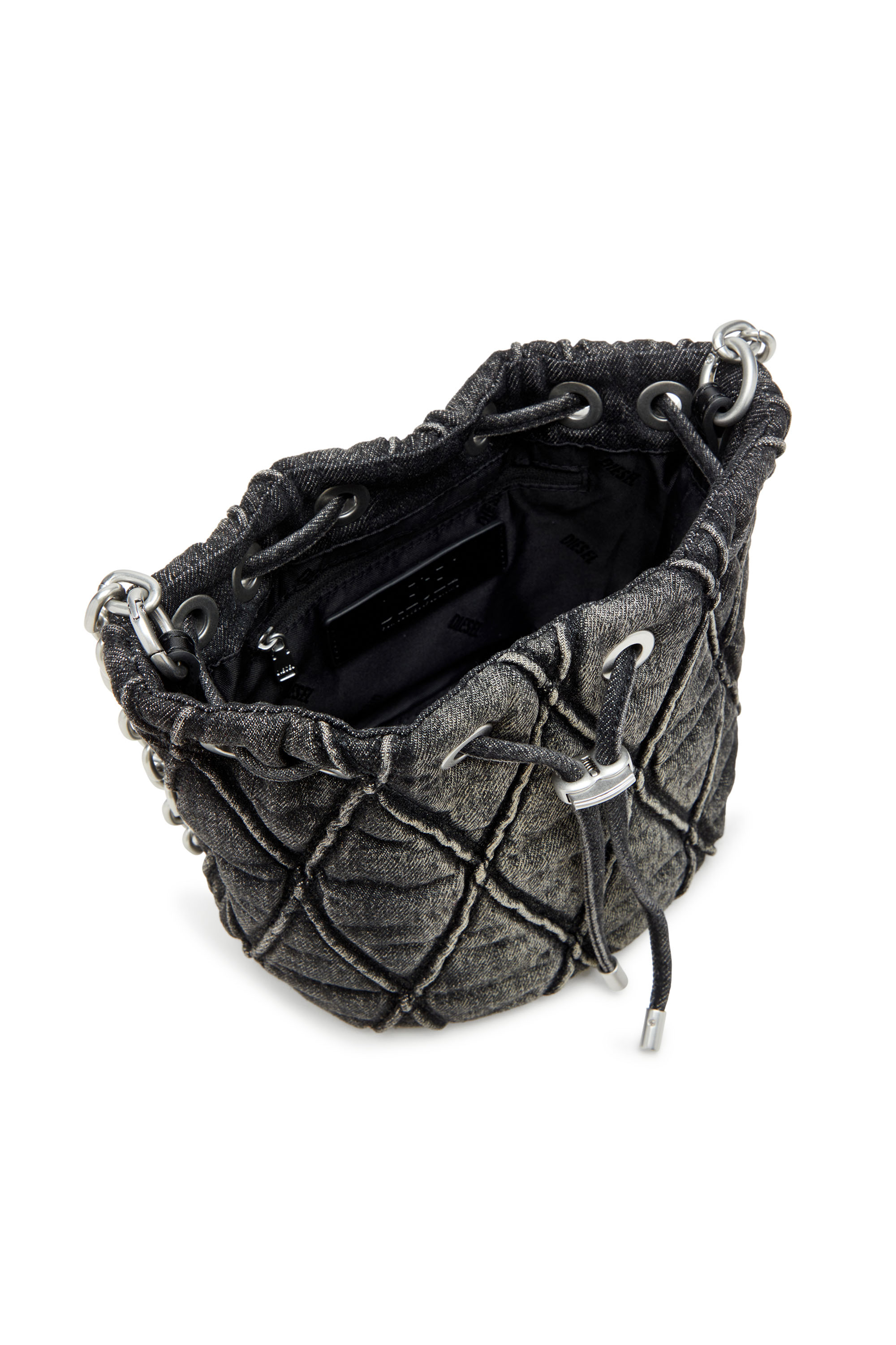 Diesel - CHARM-D BUCKET S, Mini sac seau en denim matelassé traité Femme in Noir - 4