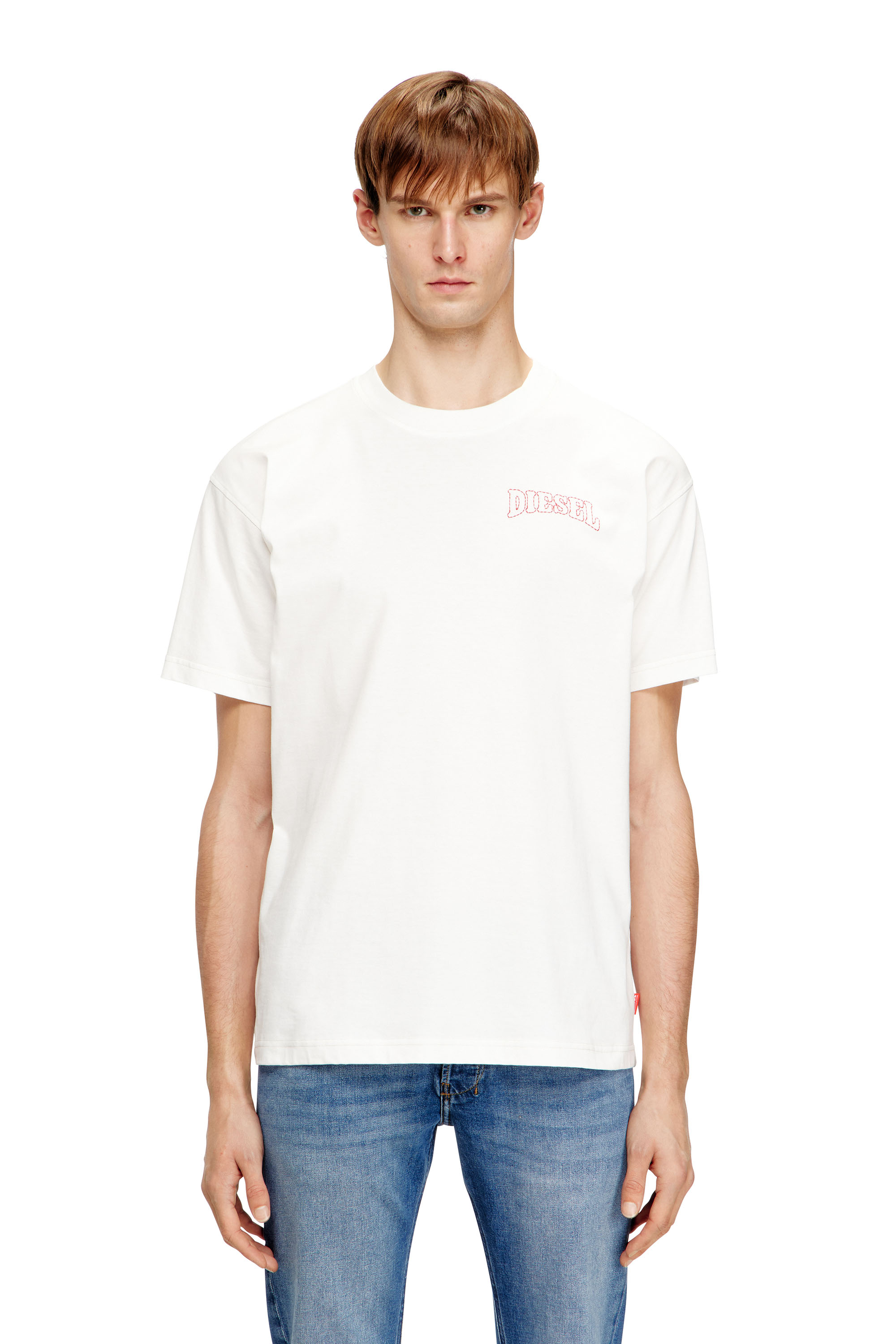 Diesel - T-NORM-V16, Herren Regul&auml;res Baumwoll-T-Shirt mit Diesel-Stickerei in Wei&szlig; - 3