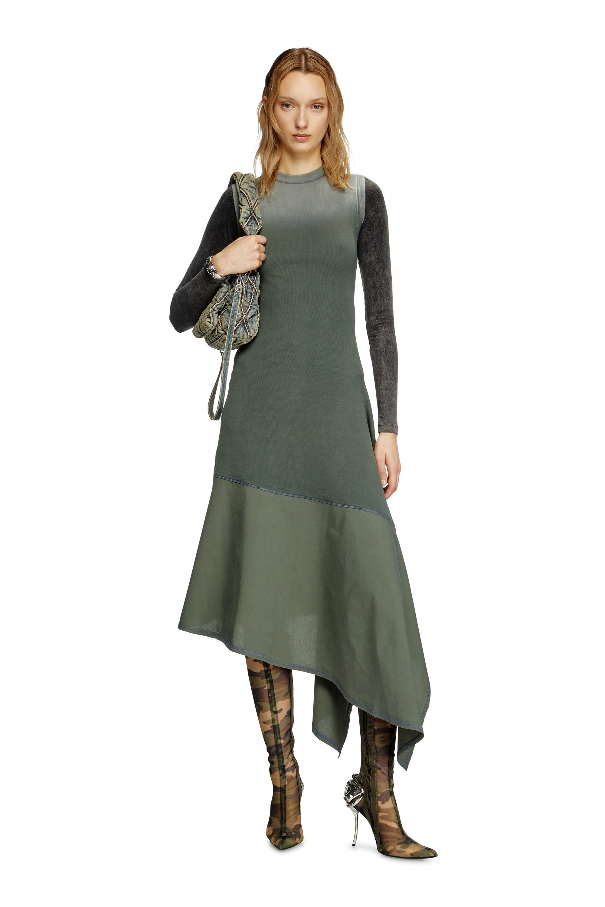 Diesel - D-ELICY, Robe asymétrique sans manches Femme in Vert - 2