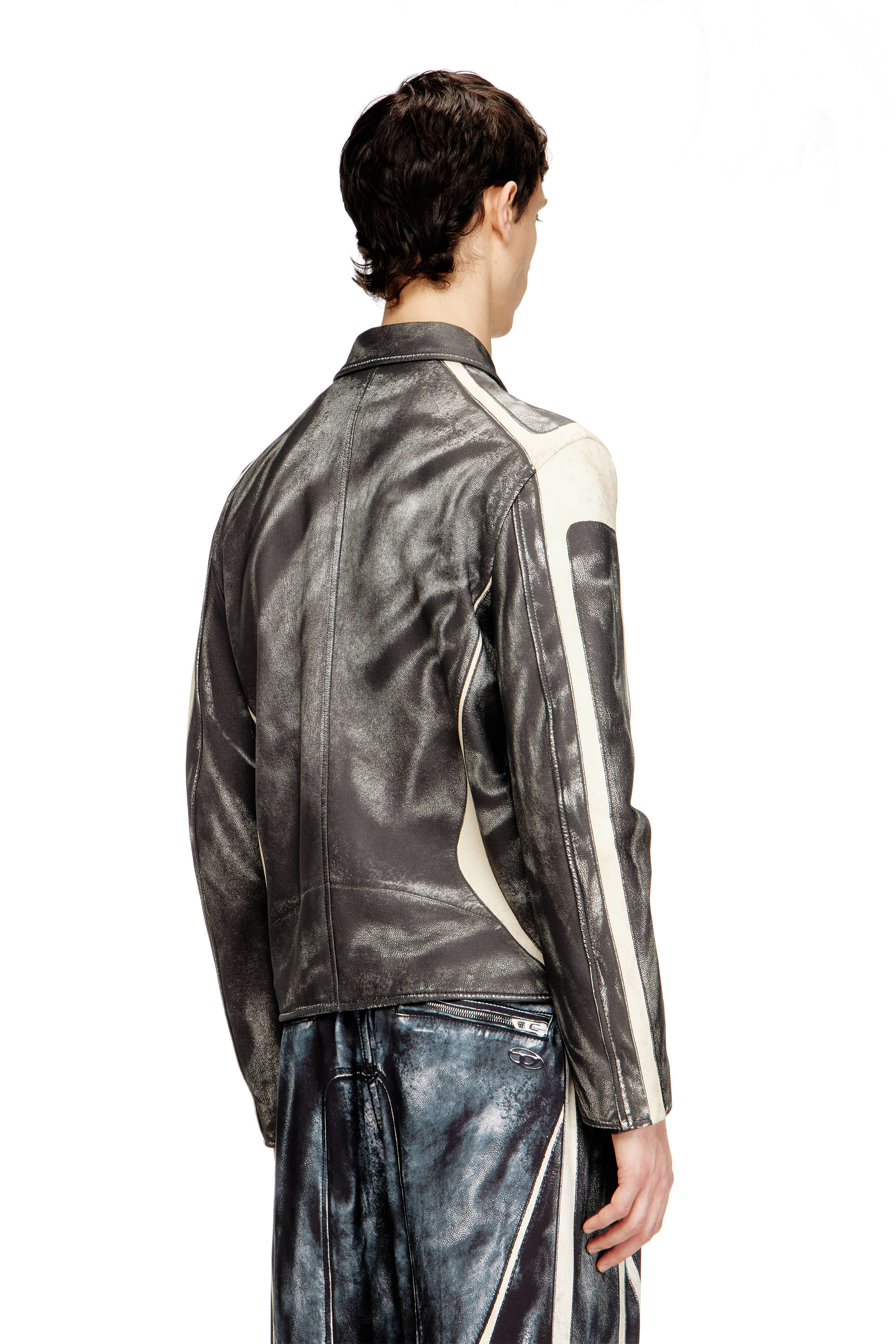 Diesel - L-AMAR-ENBI, Giacca coach in pelle con stampa biker Uomo in Multicolor - 4
