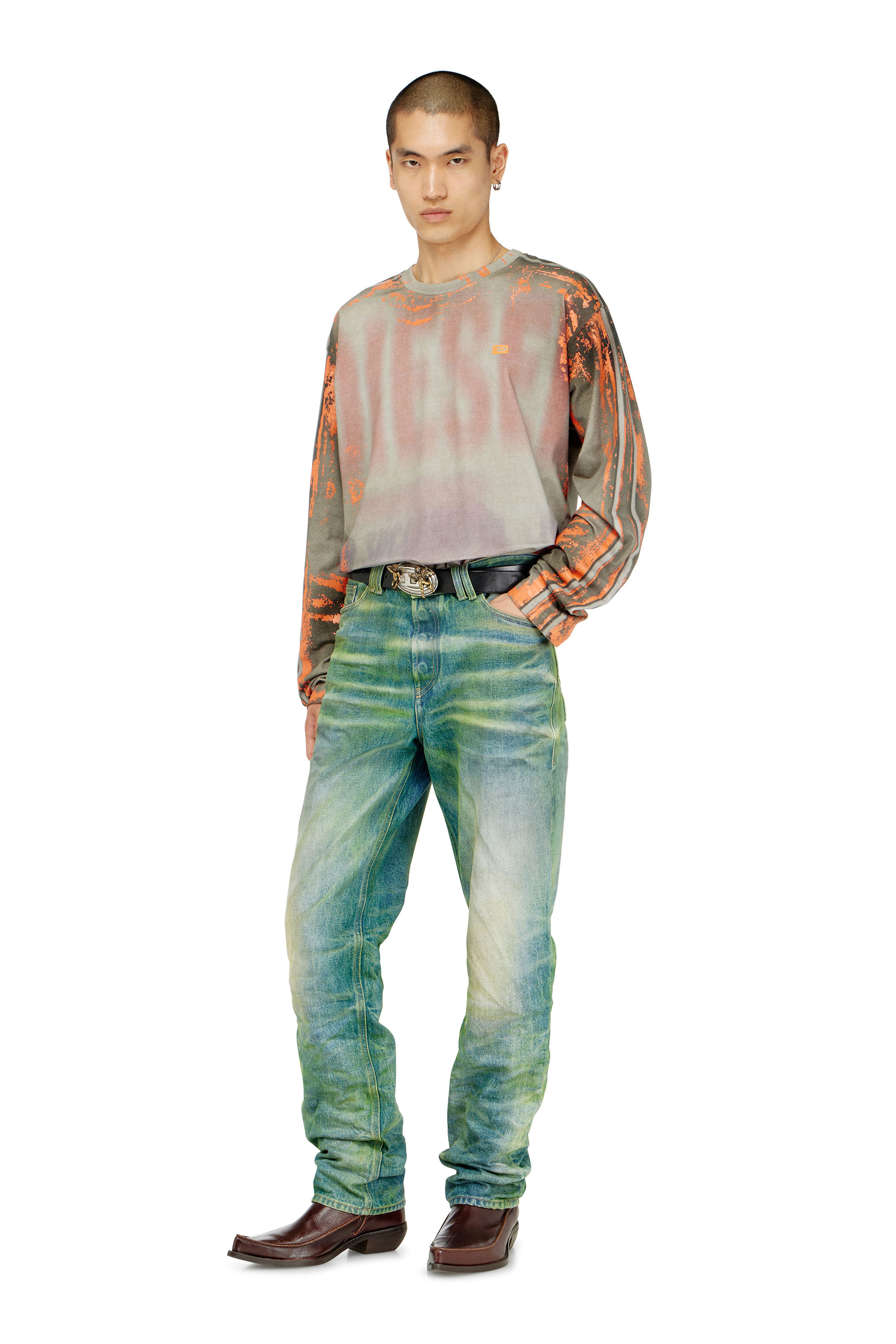 Diesel - T-FILMY, T-shirt &agrave; manches longues en jersey effet craquel&eacute; Homme in Polychrome - 2