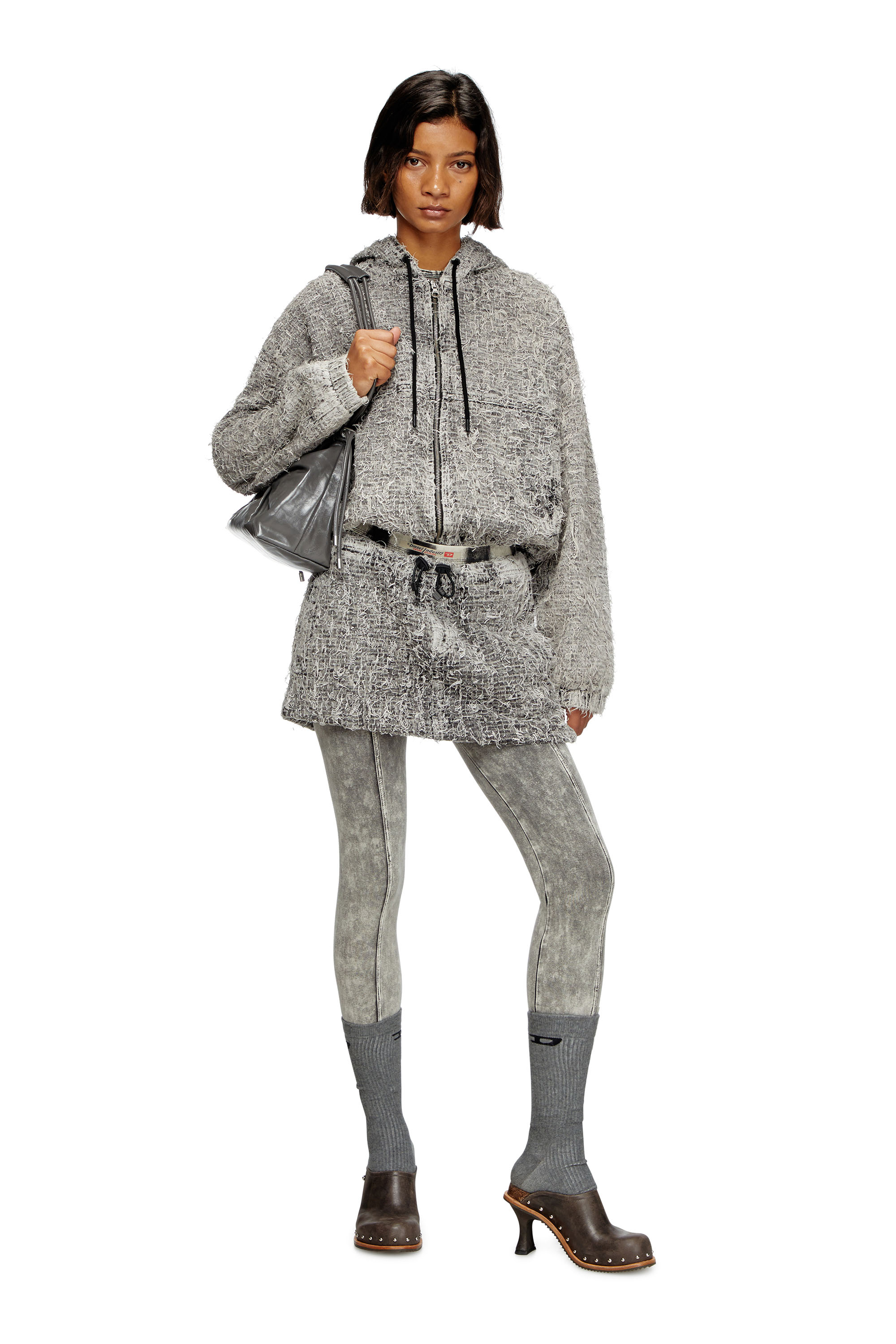 Diesel - DE-MINI-S, Minigonna in denim bouclé Donna in Grigio - 2