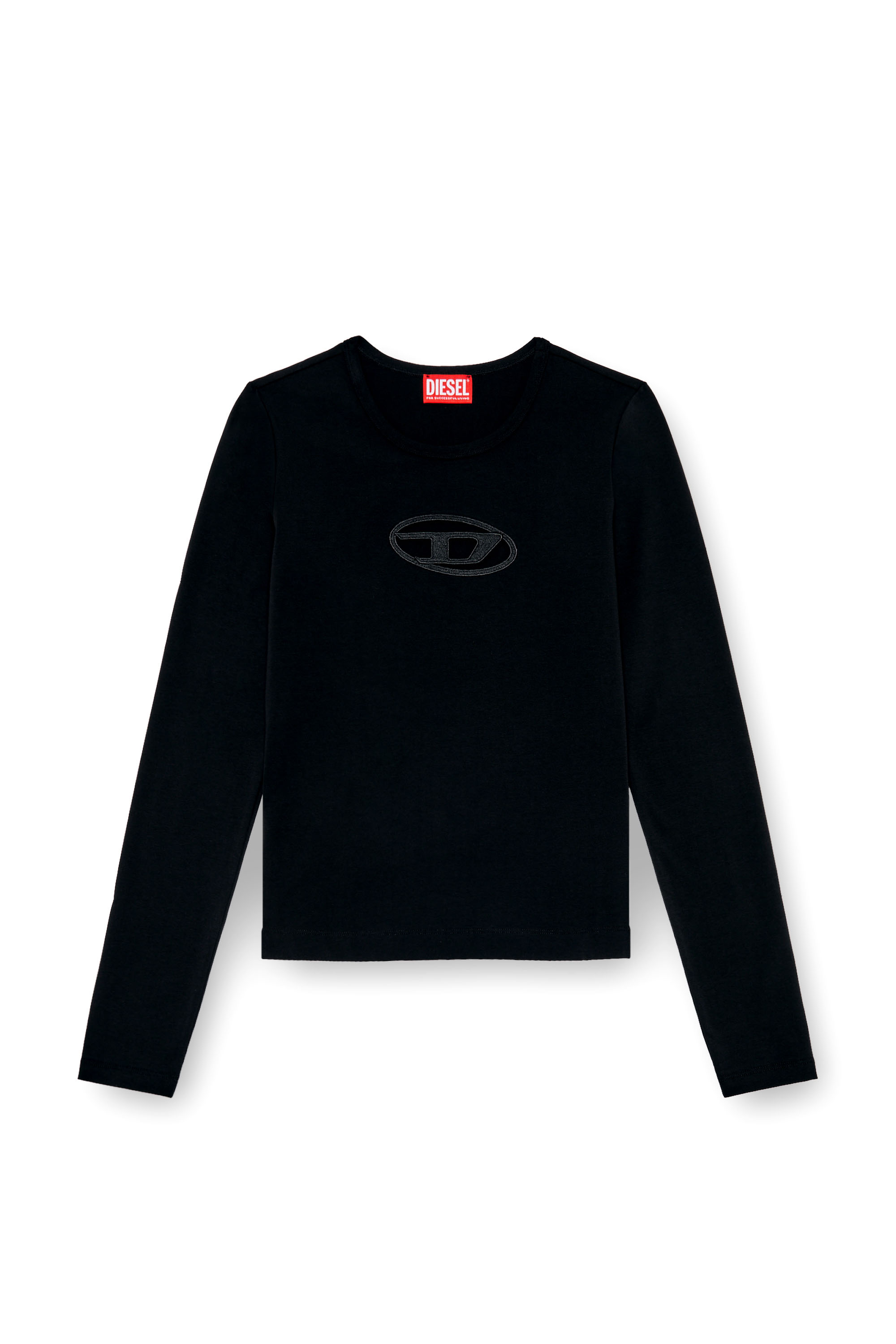 Diesel - T-ANGIE-LS, Woman's Long-sleeve T-shirt with cut-out logo in Black - 3