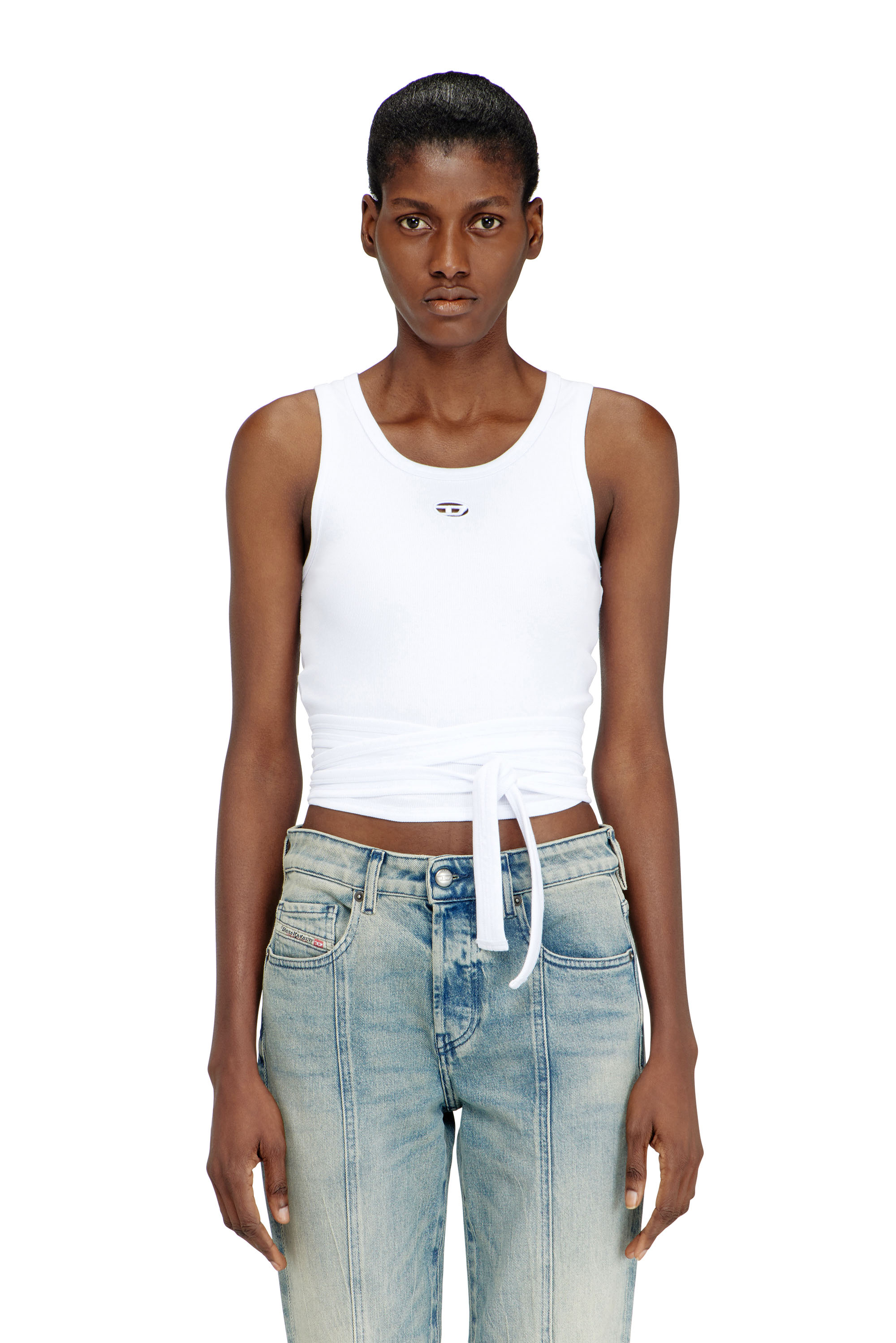 Diesel - T-ANKY-TAIL-S1, Crop top &agrave; design crois&eacute; Femme in Blanc - 1