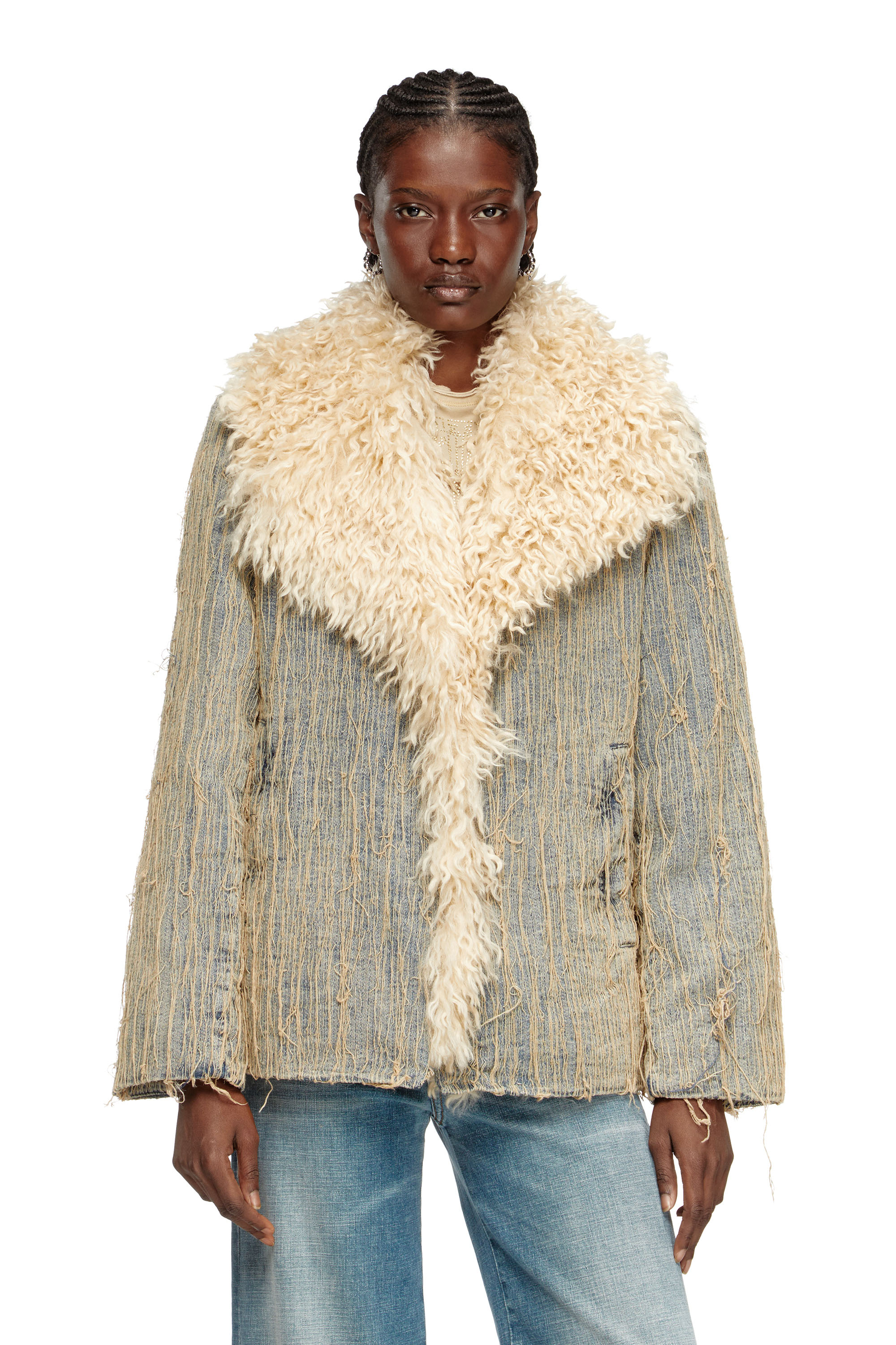 Diesel - DE-ACONIC-S, Veste en denim jacquard à fils flottants Femme in Bleu - 3