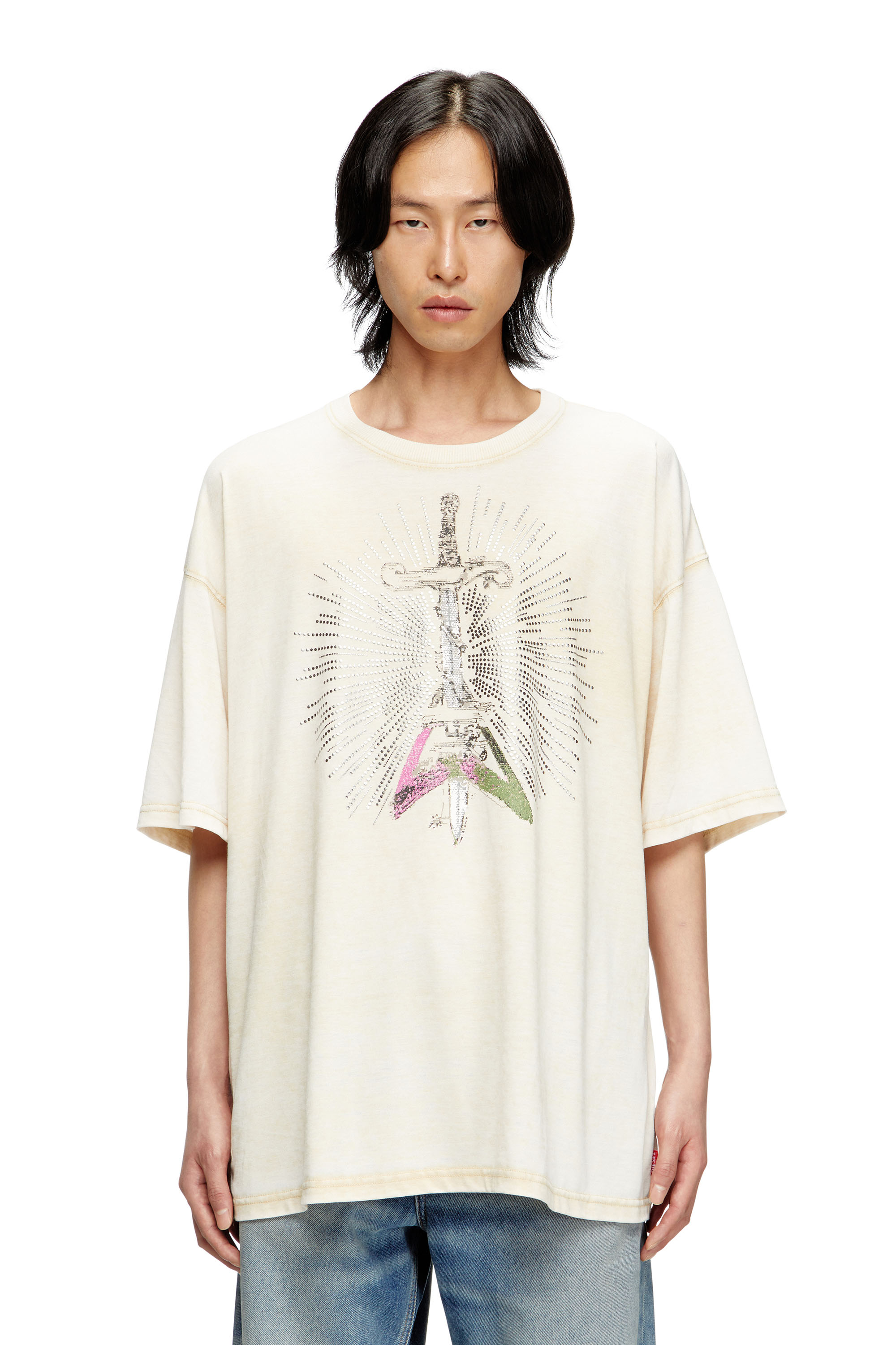 Diesel - T-BOXT-T18, T-shirt avec imprimé d'épée Homme in Beige - 1