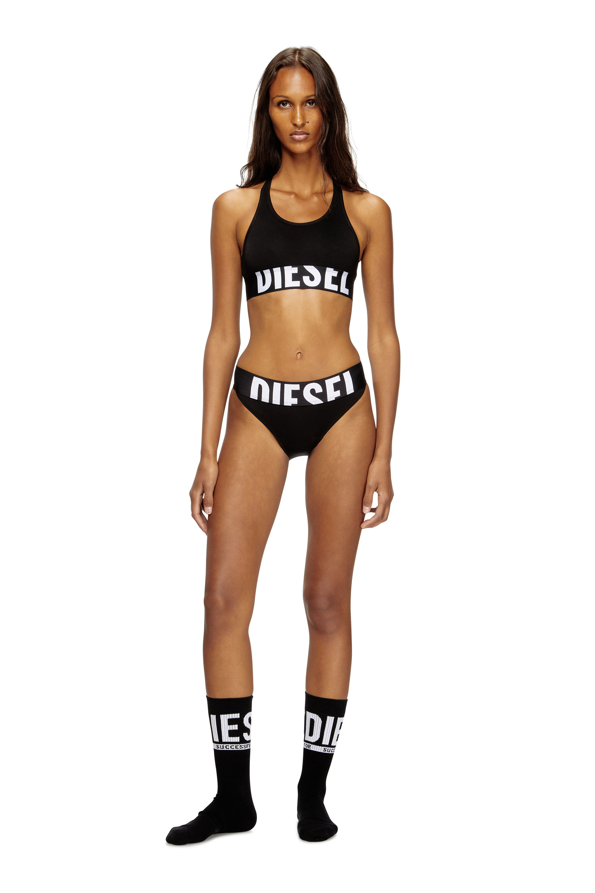 Diesel - UFSB-COTTON-RACE-BRALETTE-XL, Damen Sport-BH mit Cut-off-Logo in Schwarz - 1
