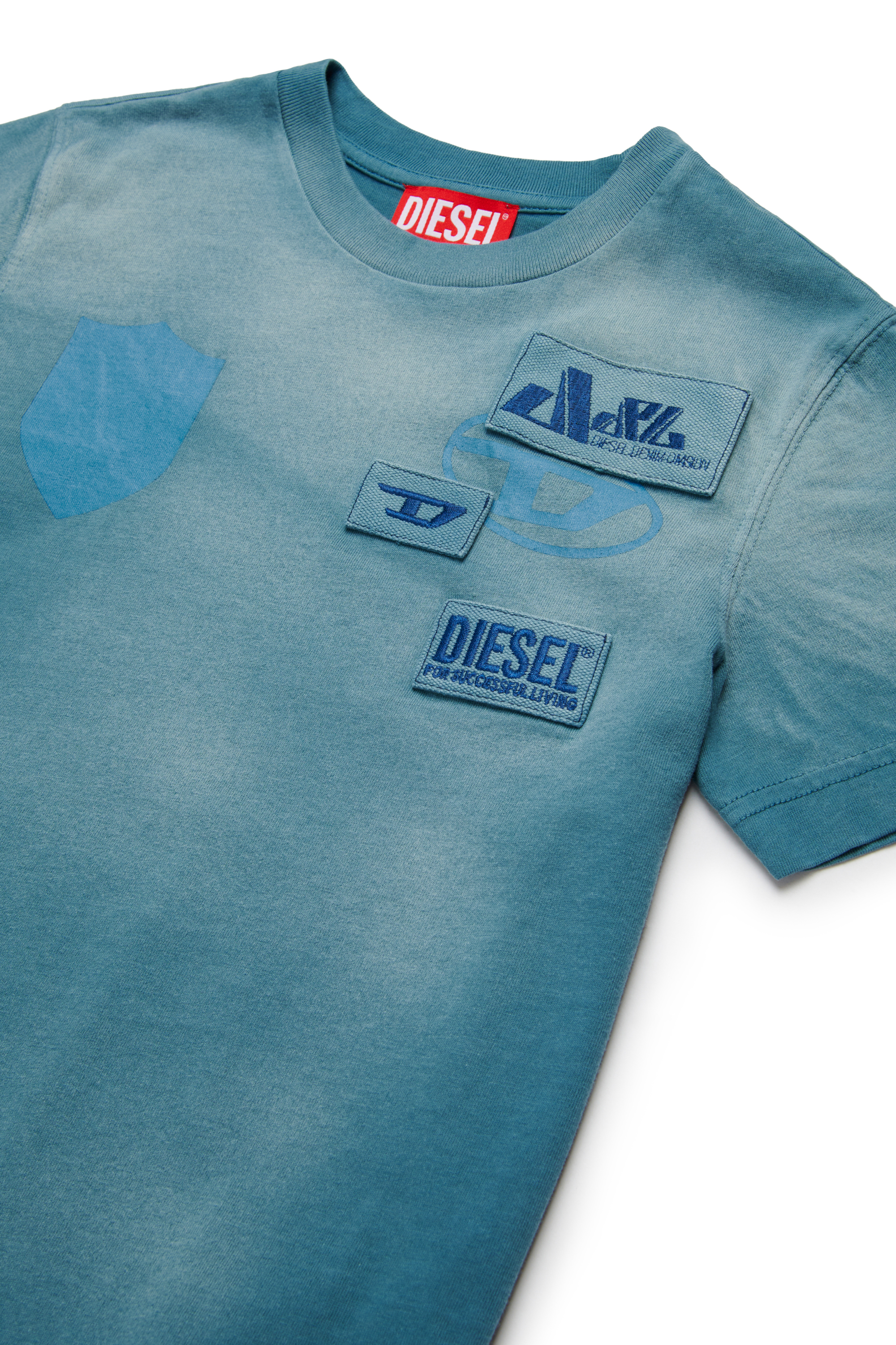 Diesel - TDACCY, T-shirt avec empiècements Diesel en gros-grain Homme in Bleu - 3