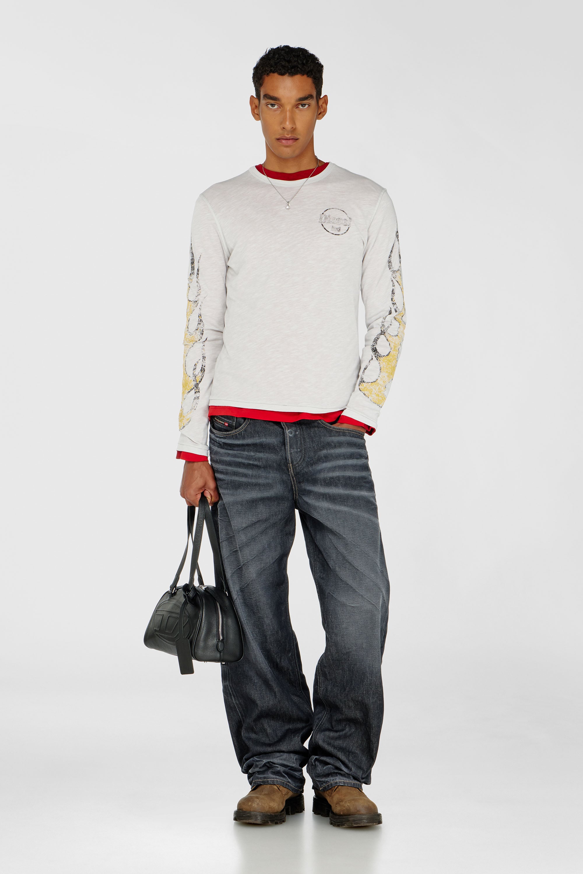 T-shirt a manica lunga in jersey fiammata con stampa crack