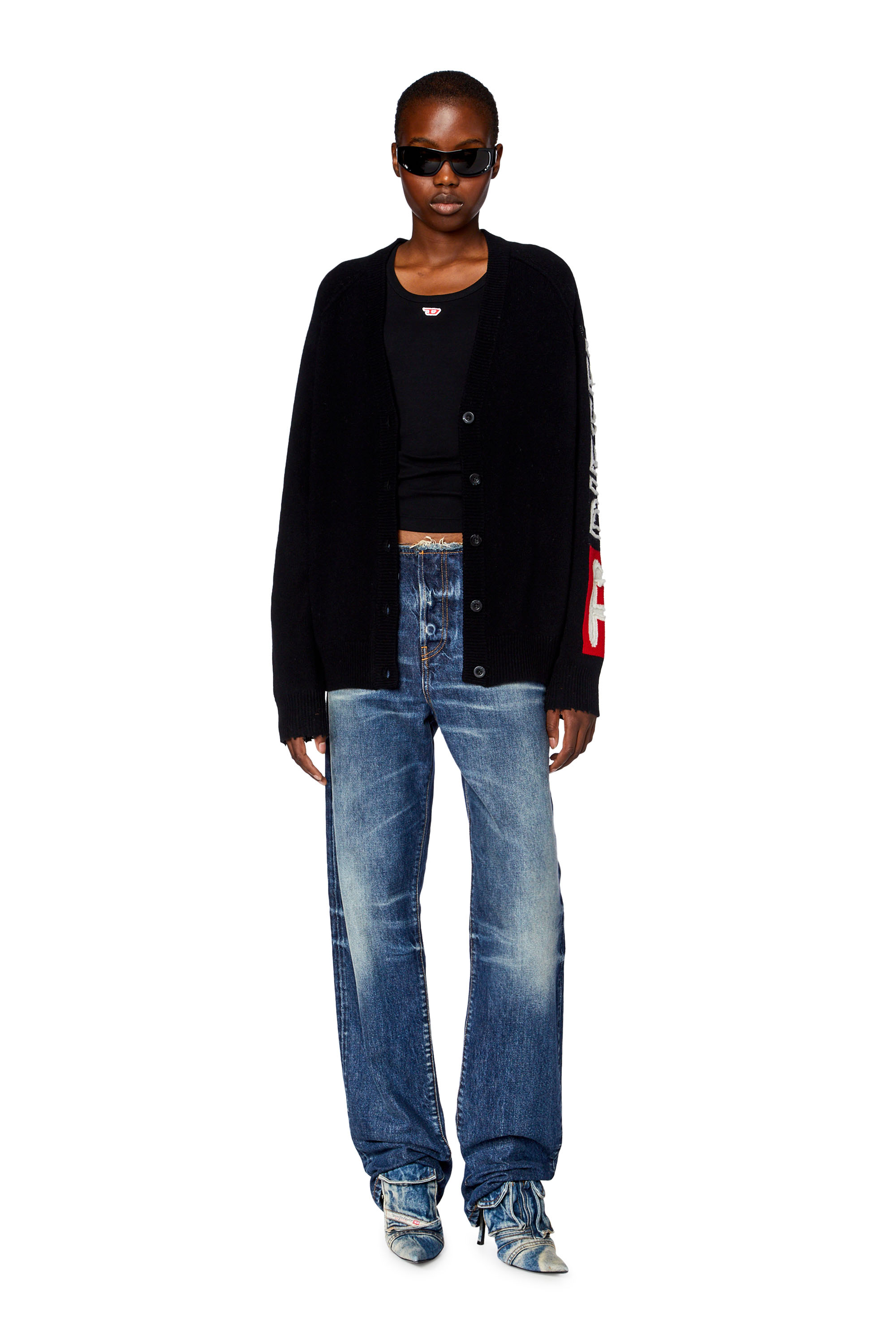 Diesel - M-SARRI, Cardigan in lana con logo cut-out Donna in Nero - 2