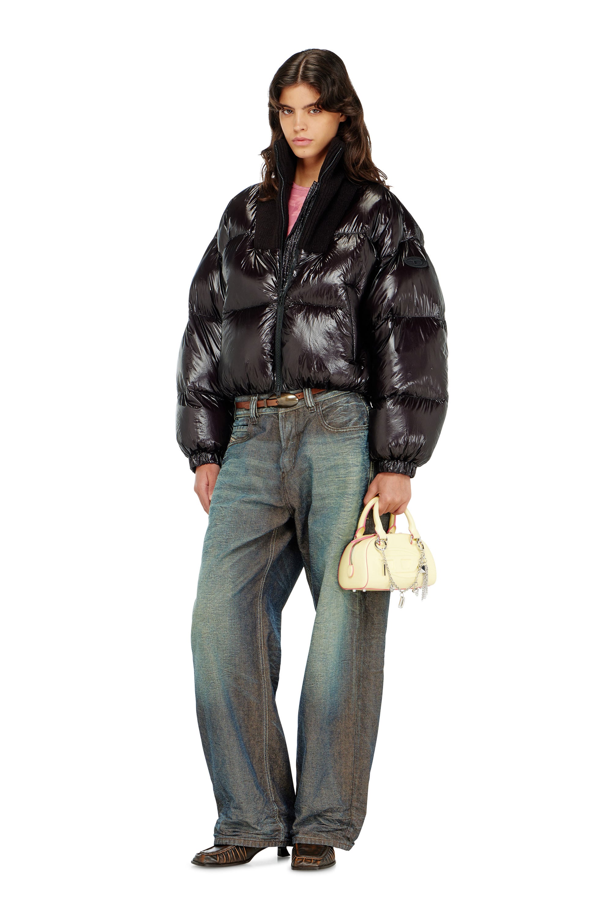 Diesel - W-ARRIOR, Piumino down in ripstop con collo a maglia Donna in Nero - 2