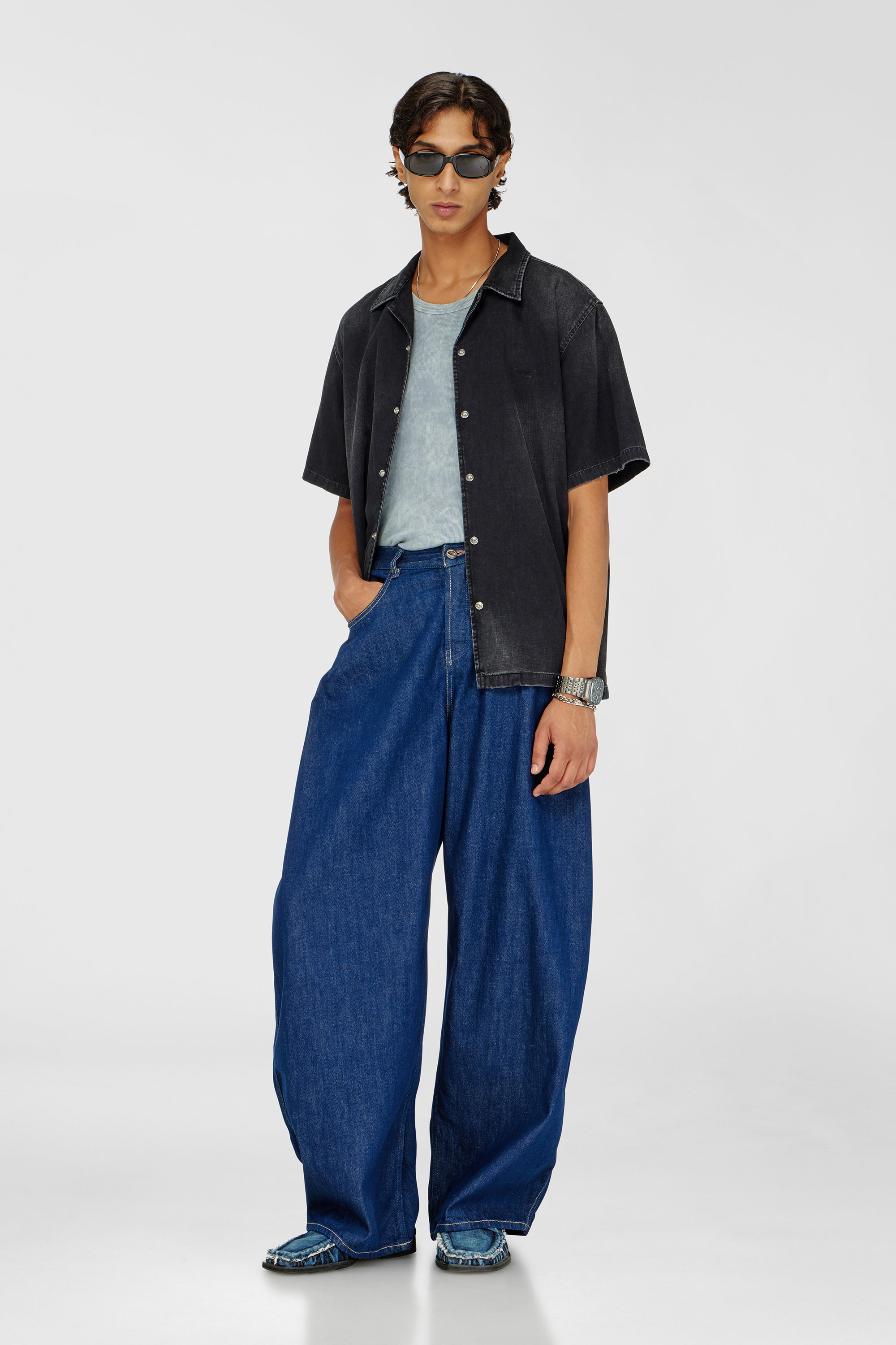 Diesel - D-NABIL-D, Camicia in denim a maniche corte Uomo in Nero - 1