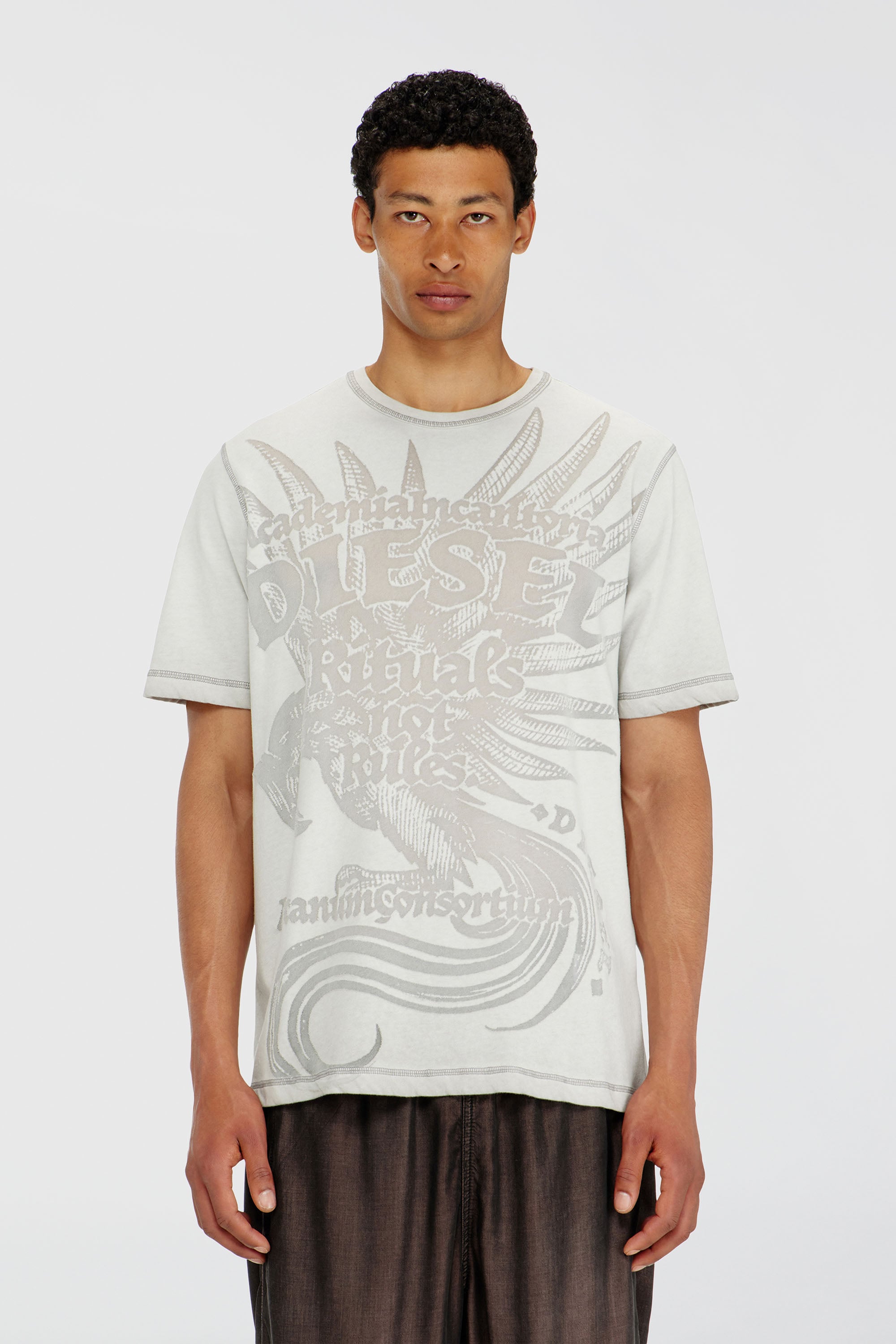 Diesel - T-RAWJUST-AA1, Herren Jersey-T-Shirt mit gepr&auml;gtem Motiv in Hellgrau - 1