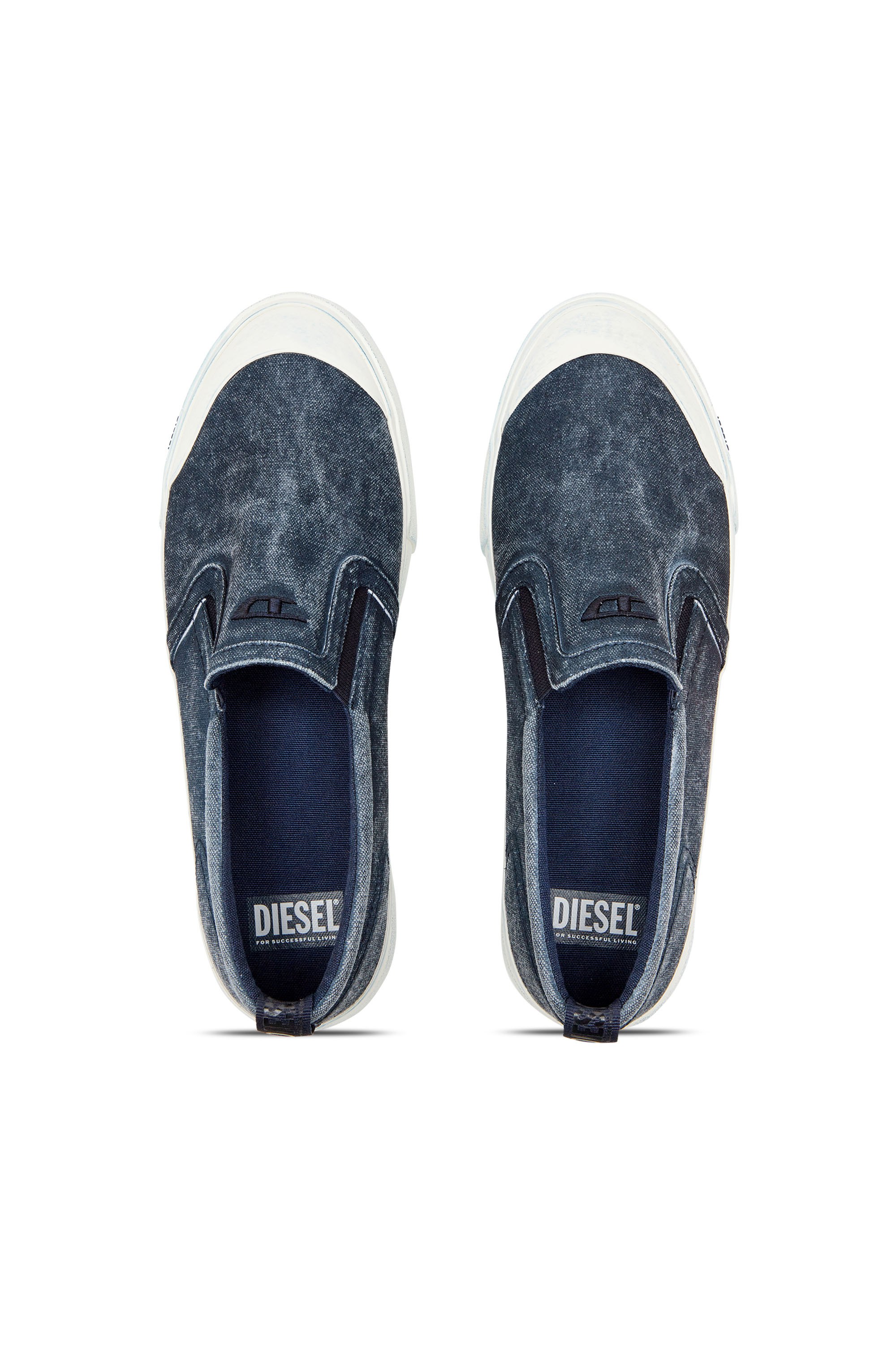 Diesel - S-ATHOS SLIP ON, Uomo Sneaker slip-on in tela con ricamo D in Blu - Image 5