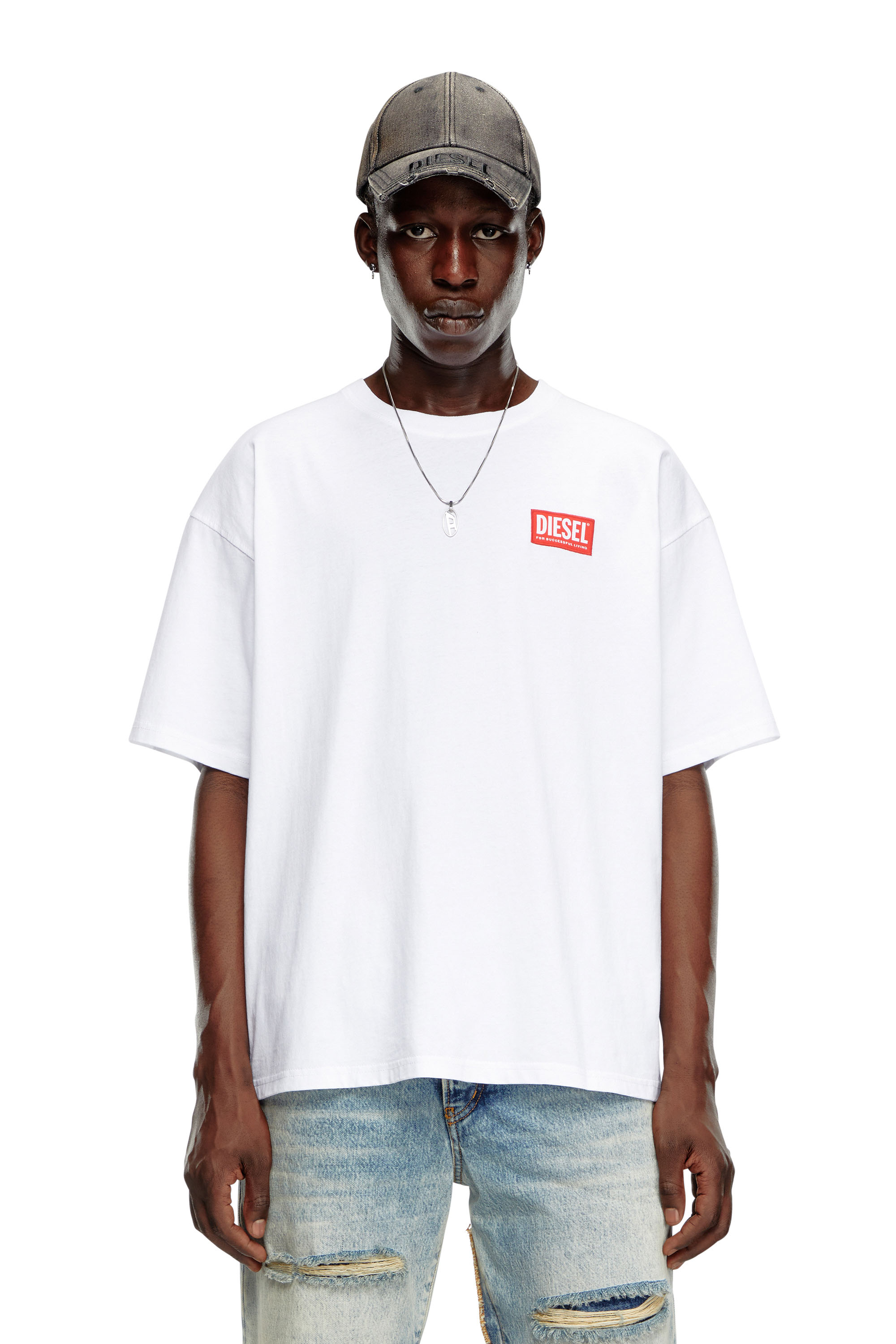 Diesel - T-BOXT-LAB, T-shirt avec empiècement à logo en jacquard Homme in Blanc - 1