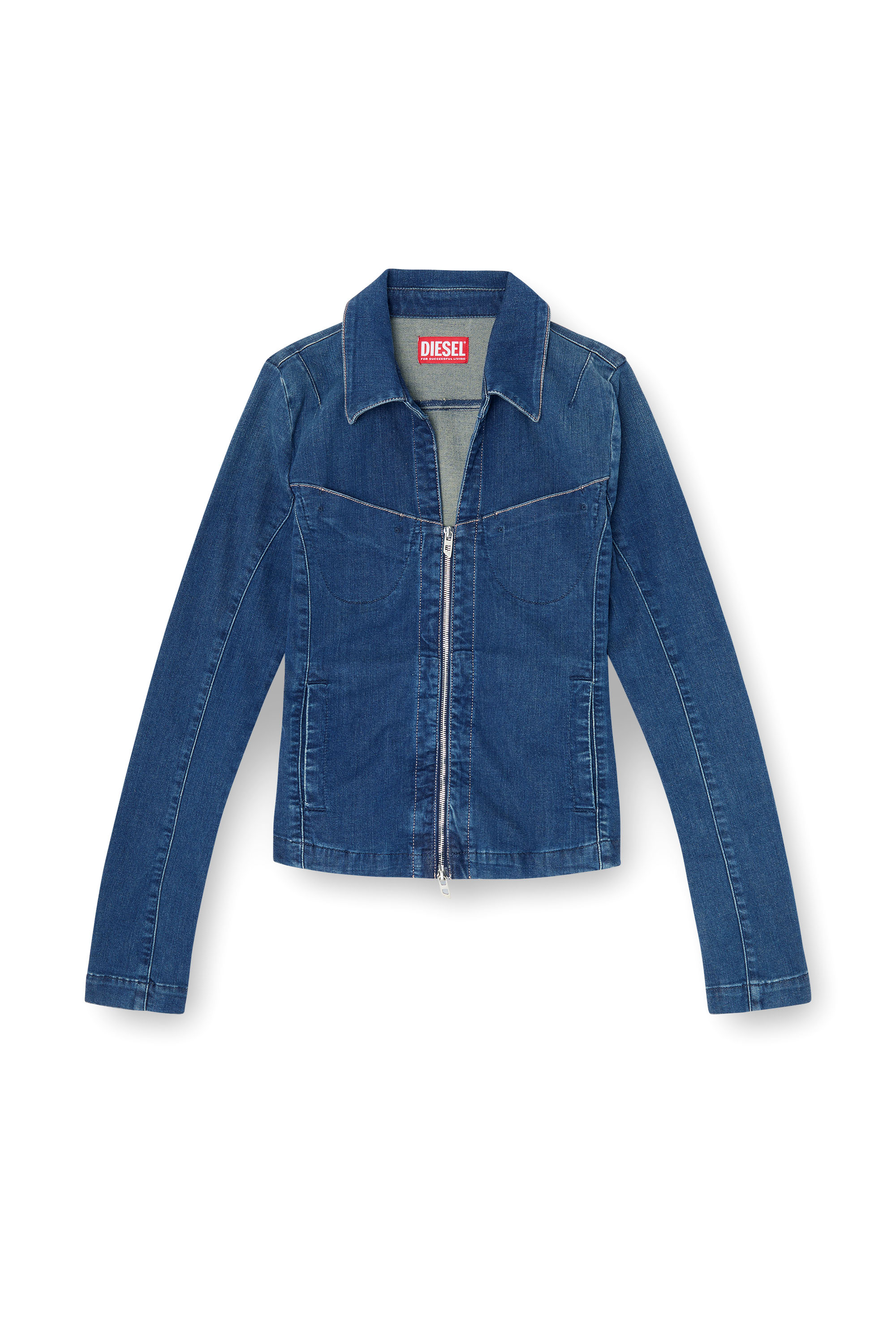 Diesel - DE-QUINOR-S1, Woman's Full-zip shirt in denim in Medium blue - 3