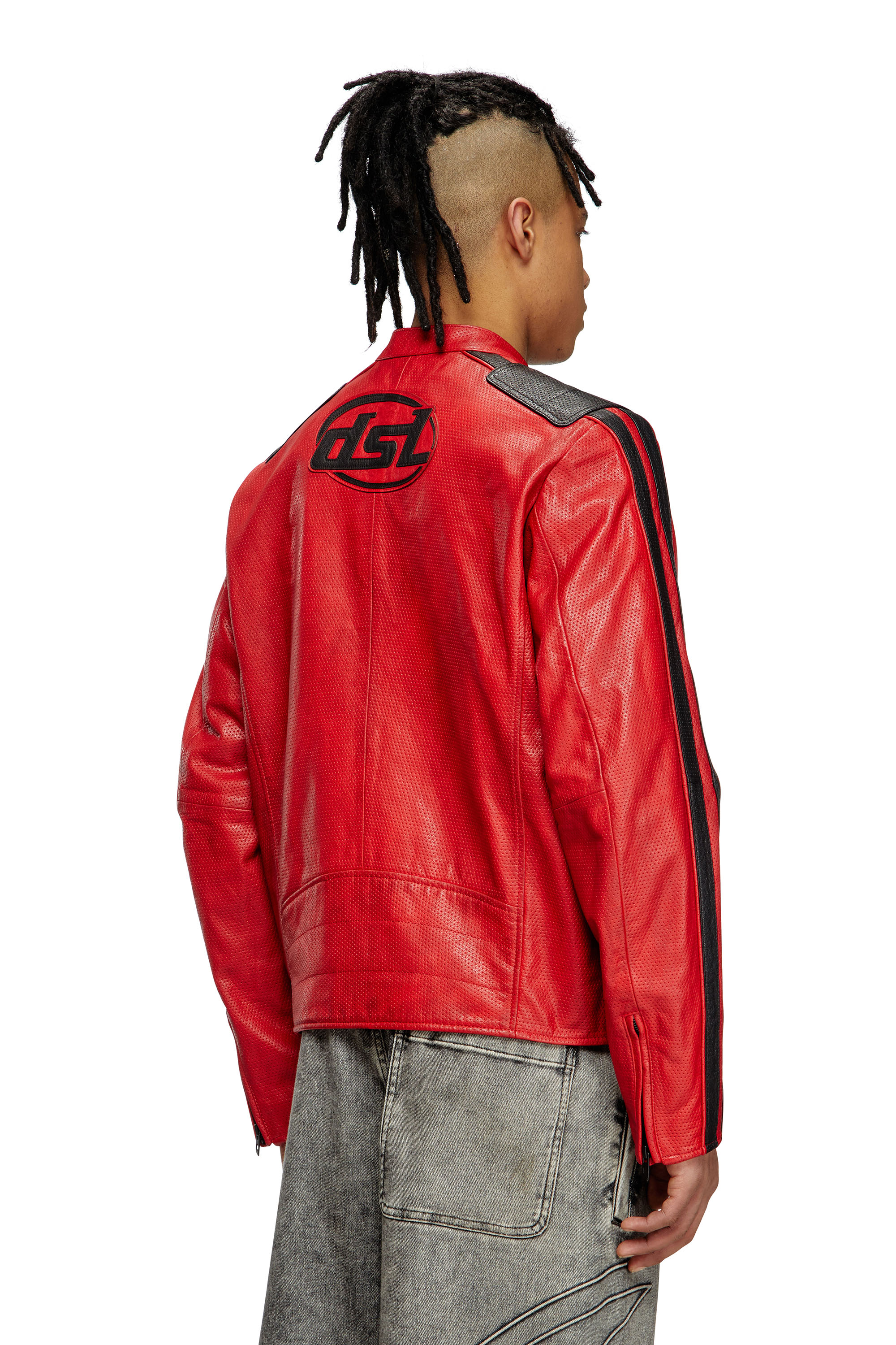 Diesel - L-POP, Giacca biker in pelle traforata Unisex in Rosso - 5