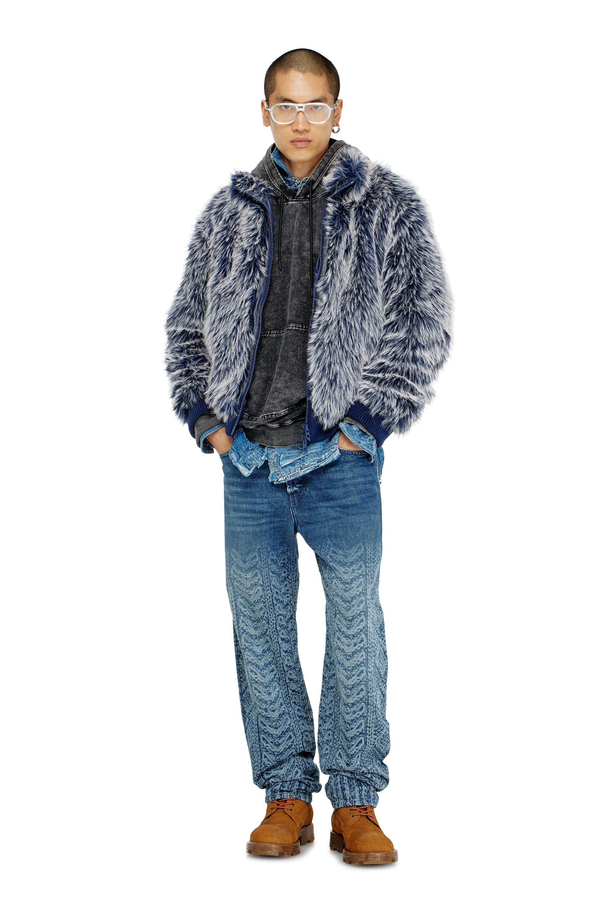Diesel - S-BOXT-HOOD-TUK, Sweat &agrave; capuche effet denim trait&eacute; Homme in Gris - 1