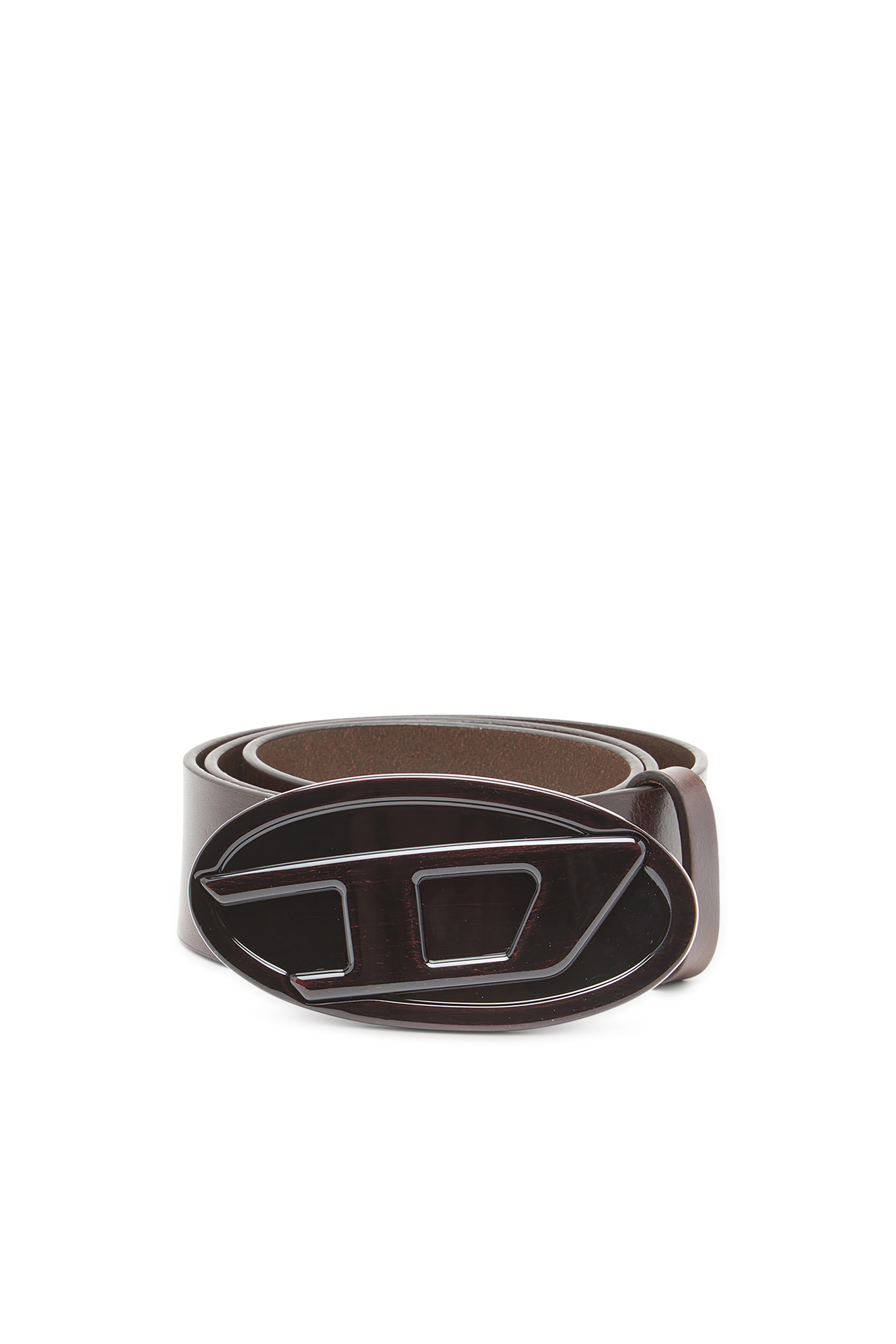 Diesel - B-1DR 2.0, Damen 4 cm breiter Gürtel aus Leder mit glänzender Oval D-Schnalle in Braun - 1