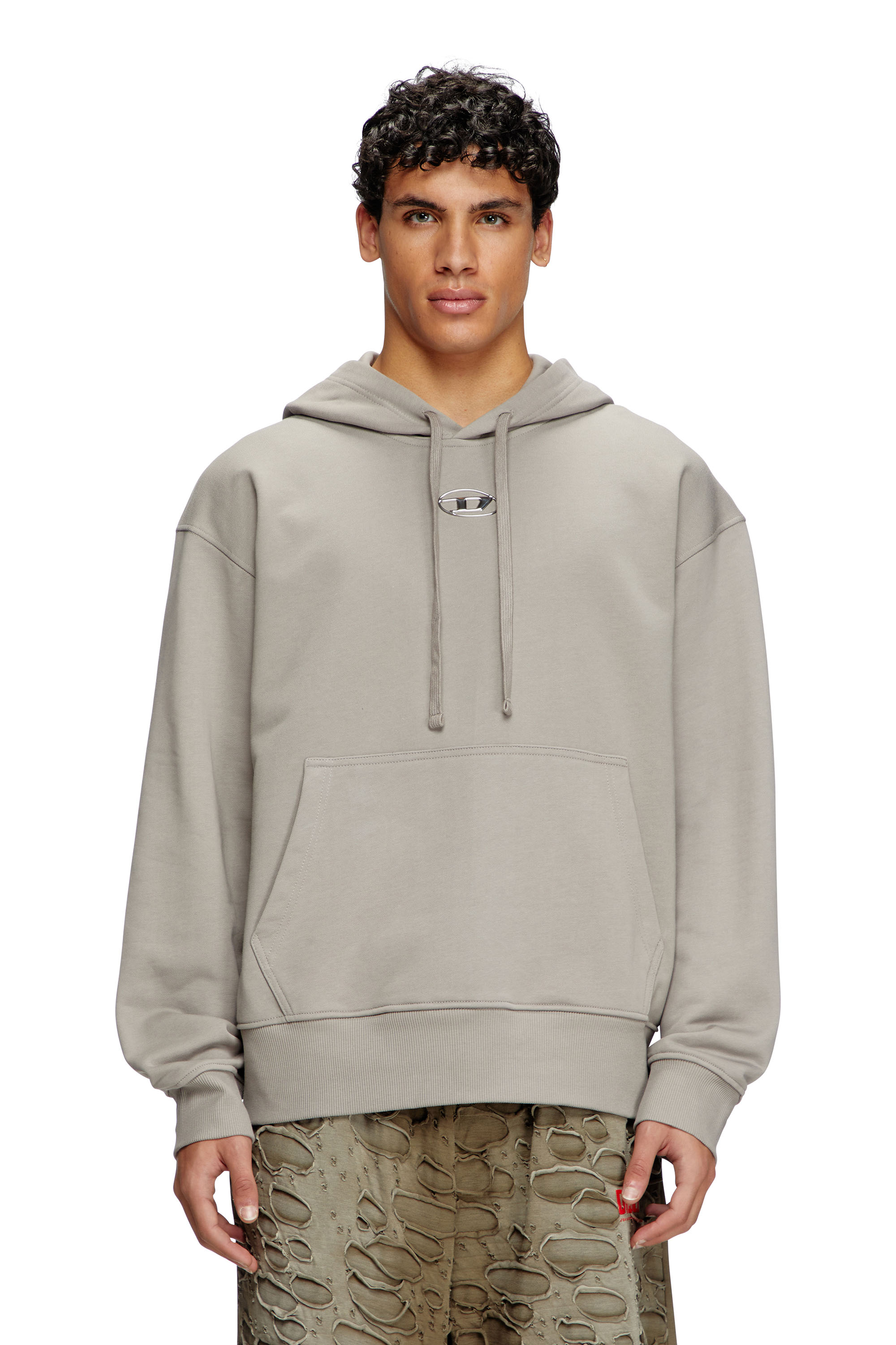 Diesel - S-MACS-HOOD-OD, Sweat-shirt à capuche oversize avec logo métallisé Homme in Gris - 1