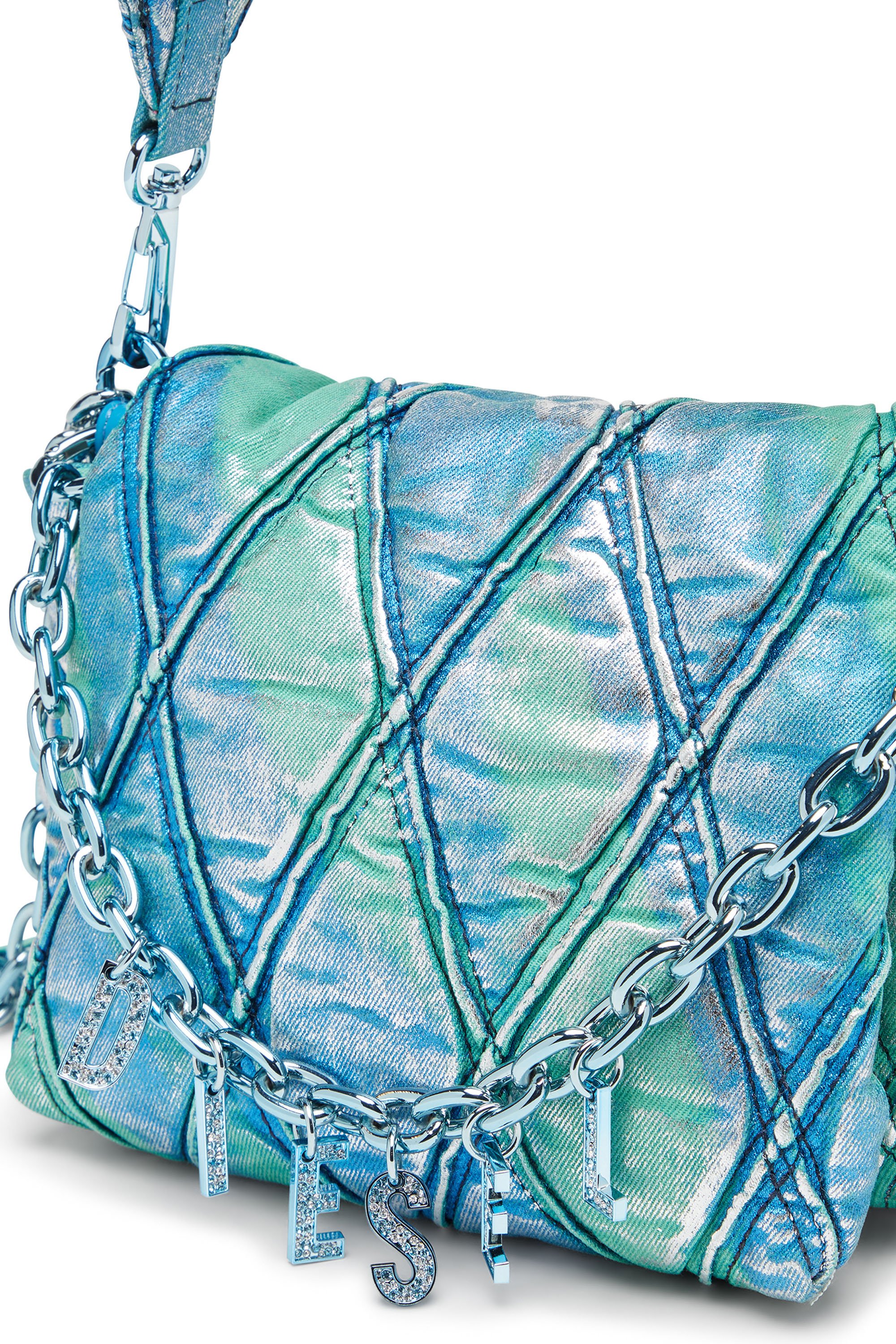 Diesel - CHARM-D SHOULDER S, Charm-D S-Petit sac à main en denim matelassé couleur pop Femme in Bleu - 5