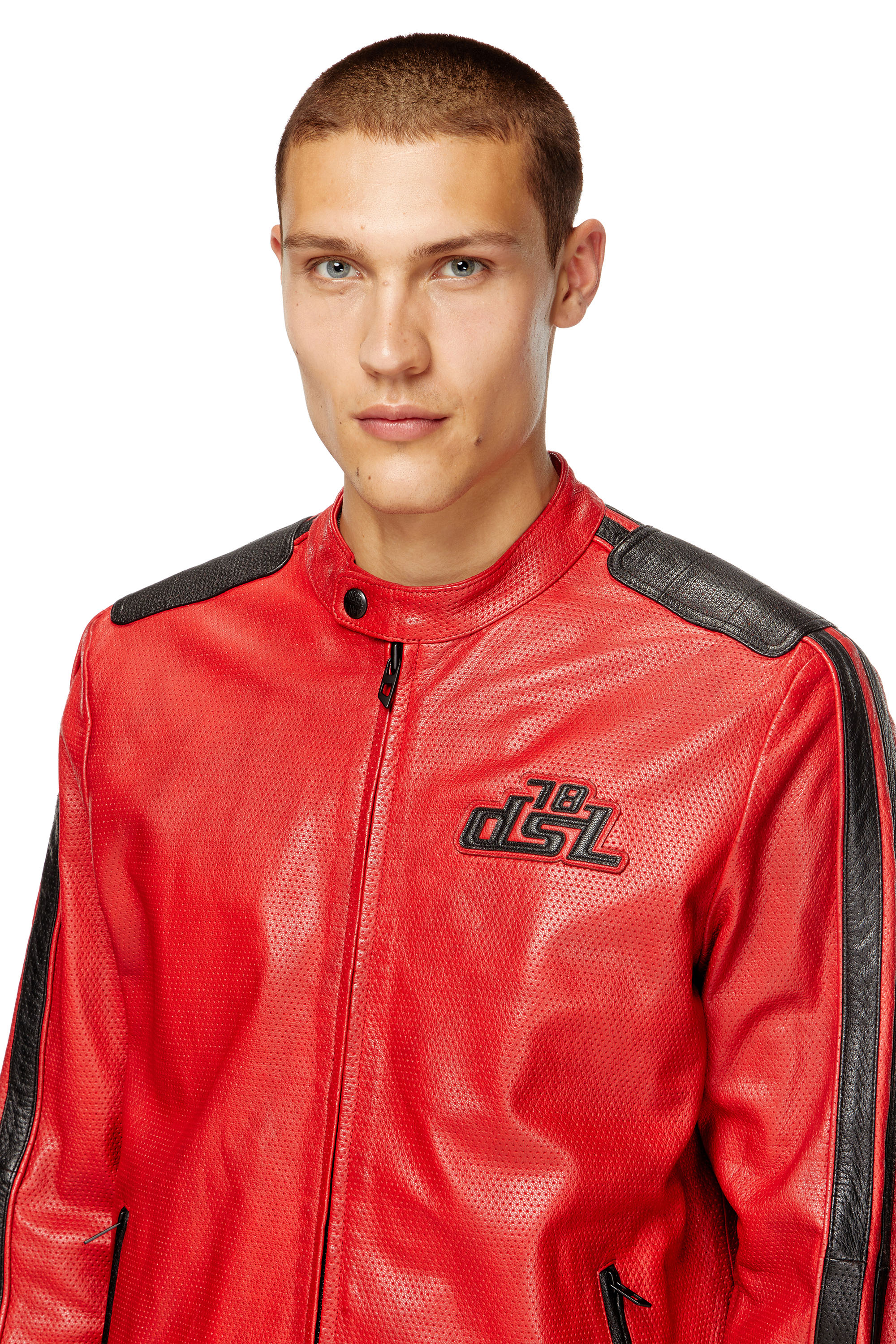 Diesel - L-POP, Veste de motard en cuir perfor&eacute; Mixte in Rouge - 5