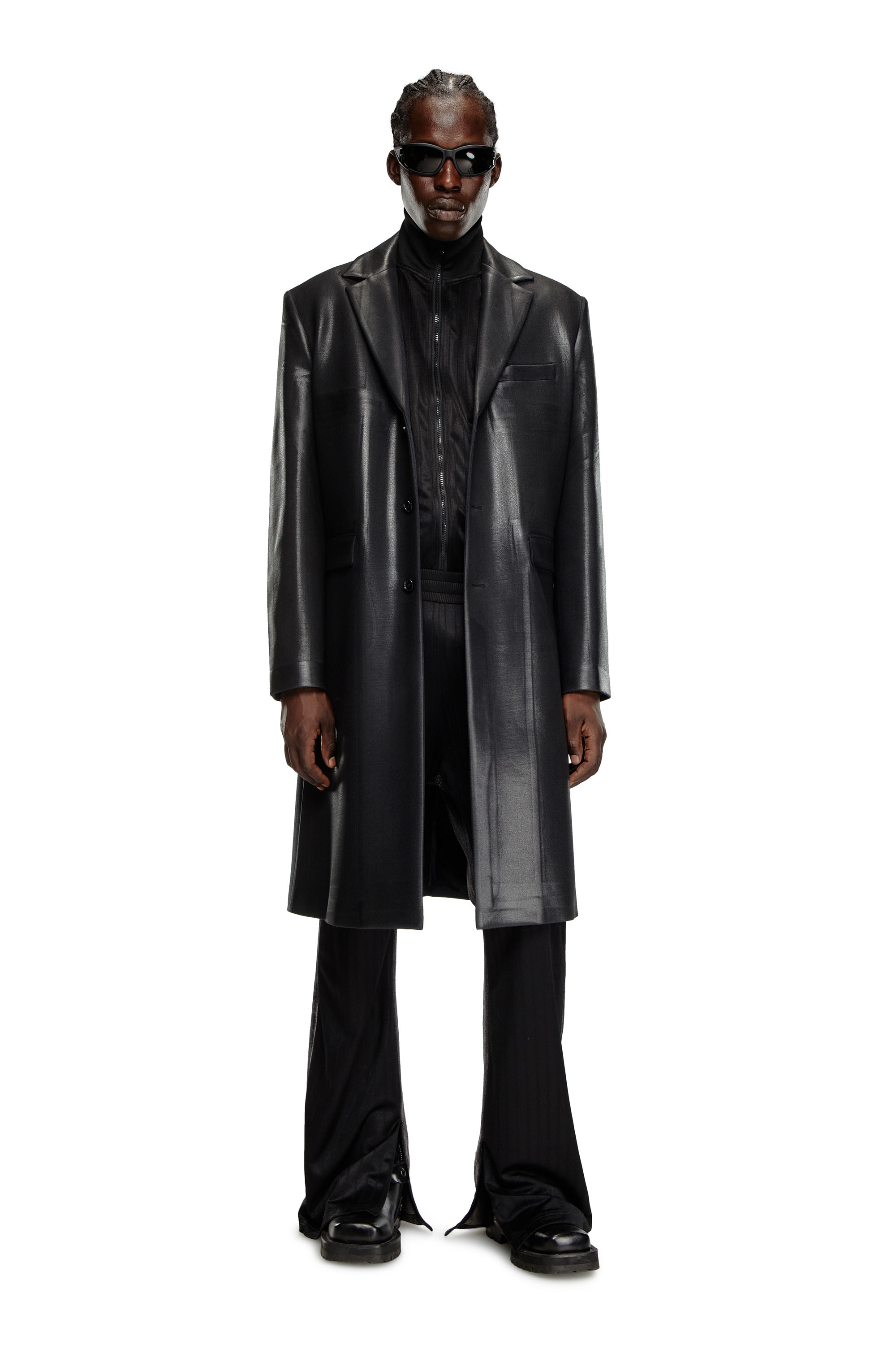 Diesel - J-DENNER, Man Coat in pinstriped cool wool in Black - Image 2