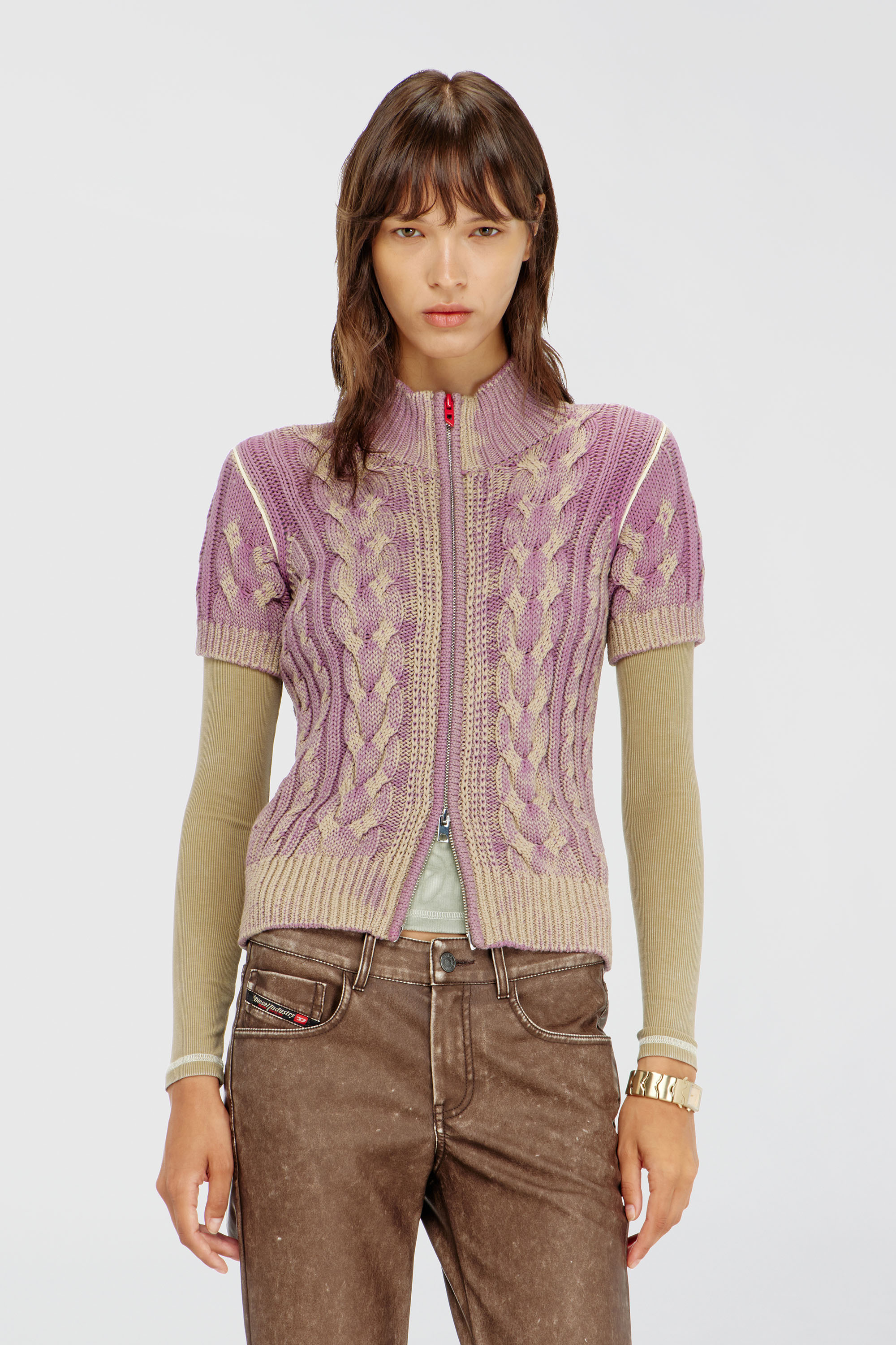 Diesel - M-ELANA, Cardigan a maniche corte con zip in maglia a trecce Donna in Multicolor - 1