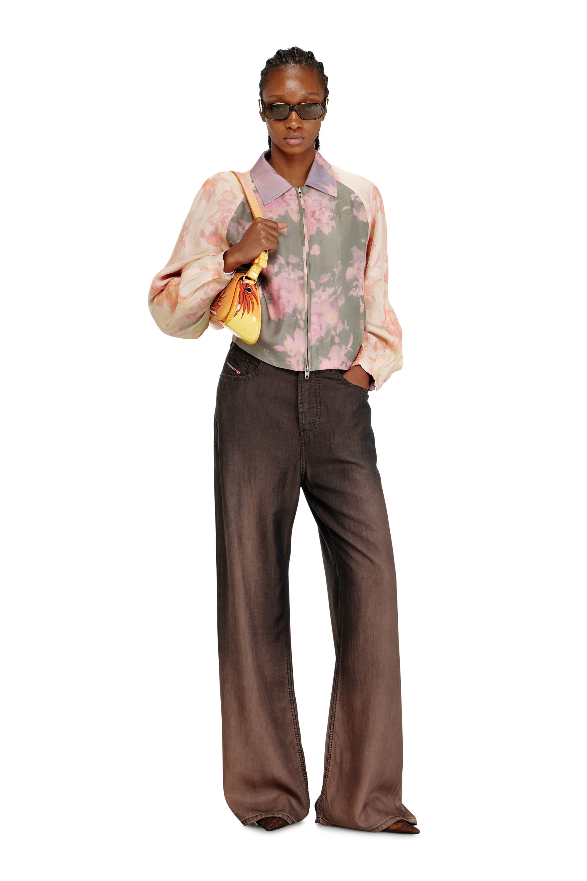 Diesel - G-ALENA, Damen Gebl&uuml;mte Bomberjacke aus geknittertem Acetat in null - 2