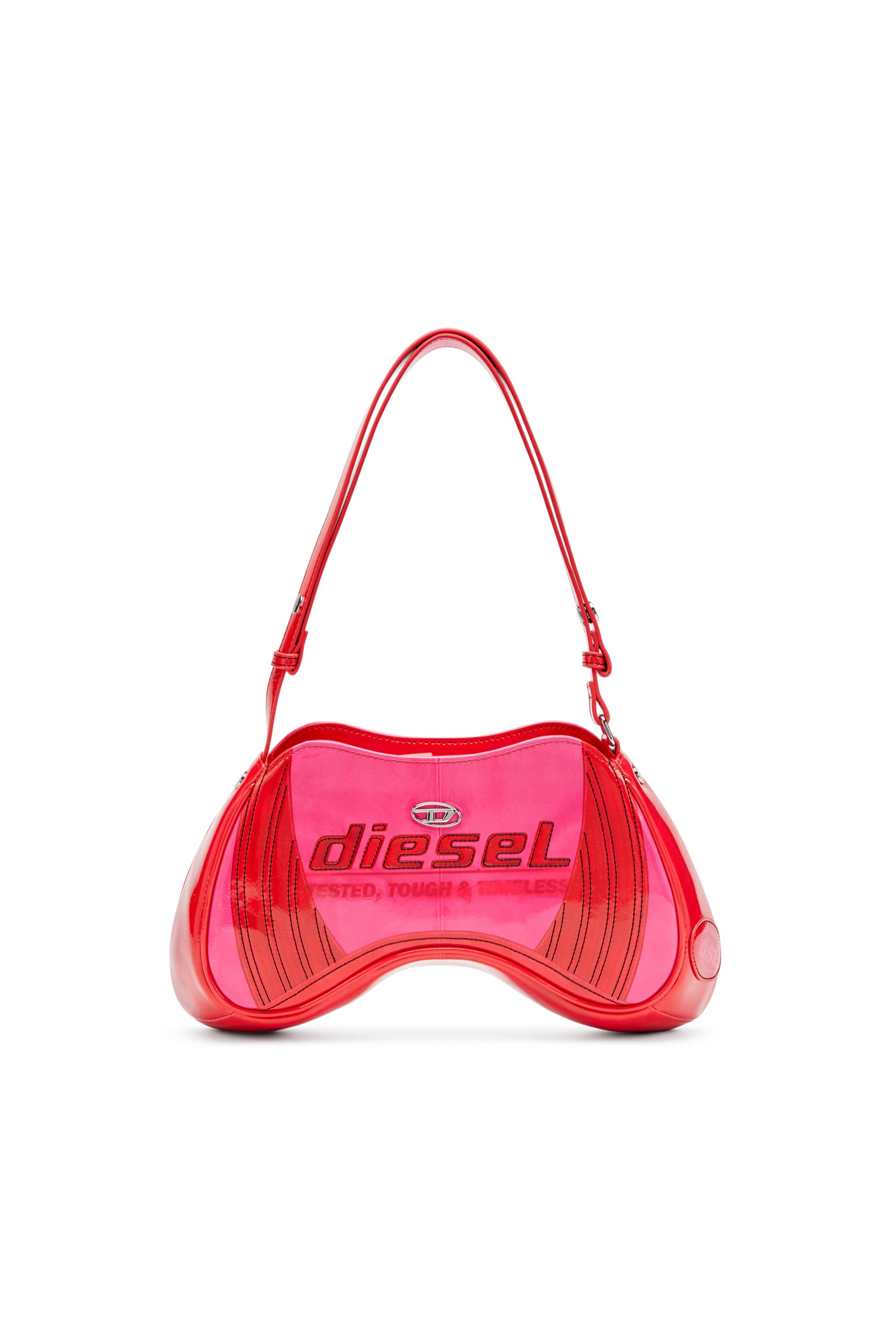 Diesel - PLAY SHOULDER, Play-Sac à bandoulière brillant avec détails de motard Femme in Rose - 1