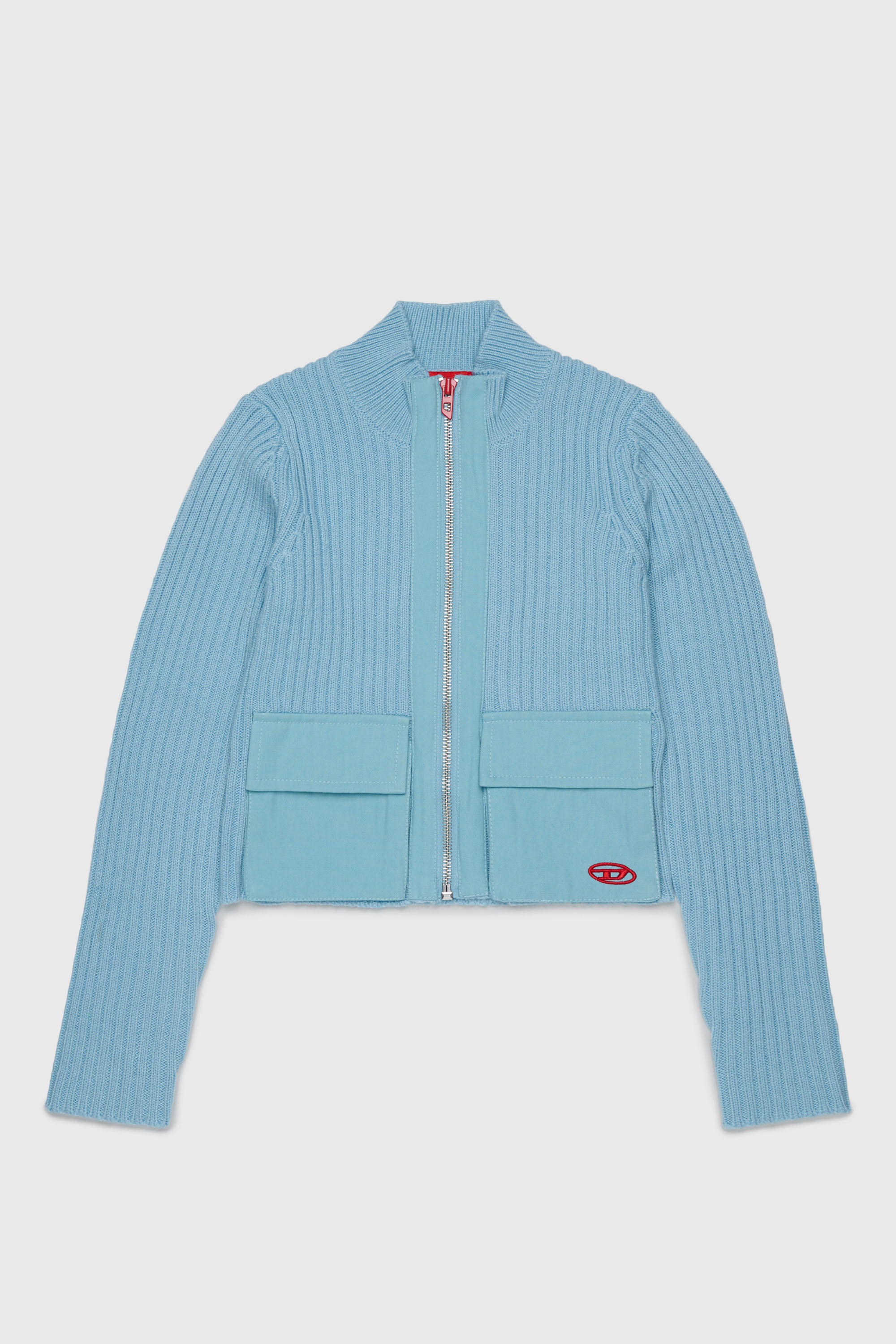 Diesel - KAMMY, Cardigan zip in misto lana con tasche Donna in Blu - 1