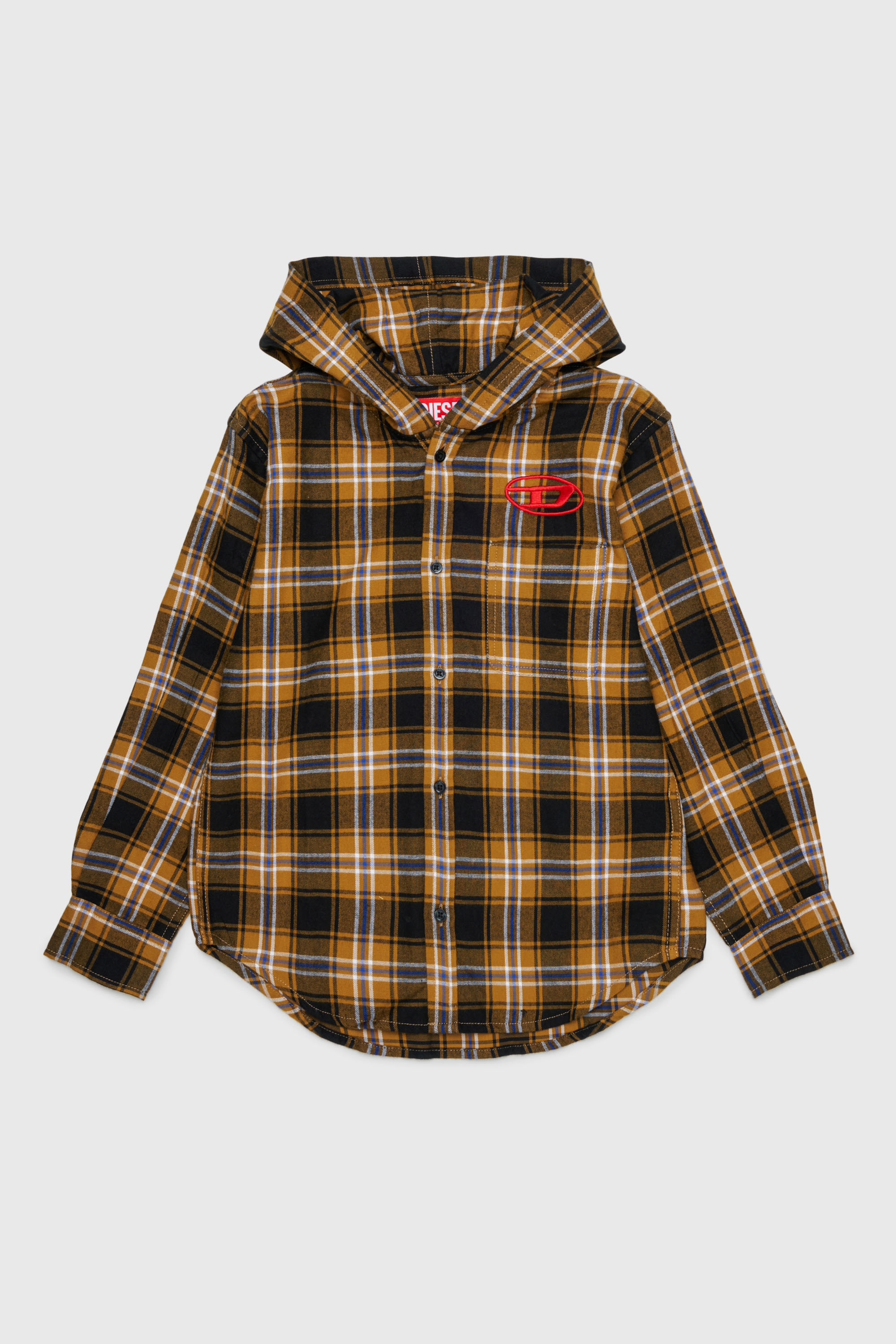 Diesel - CHECK OVER, Chemise &agrave; carreaux &agrave; capuche avec broderie Oval D Homme in Marron - 1