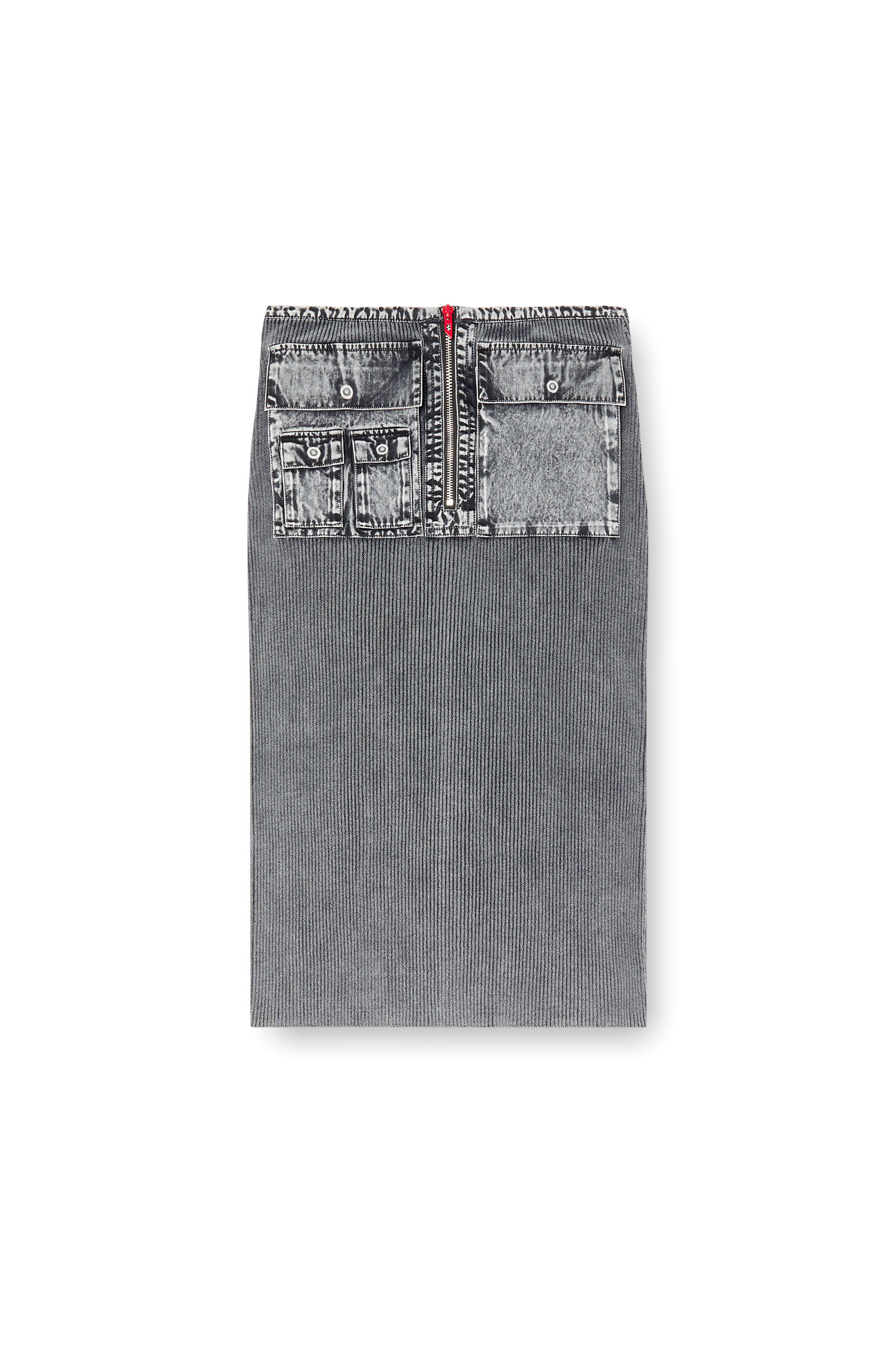 M-MERYN, Dunkelgrau Diesel - M-MERYN, Damen Midirock aus Strick mit Cargotaschen aus Denim in Dunkelgrau - 2