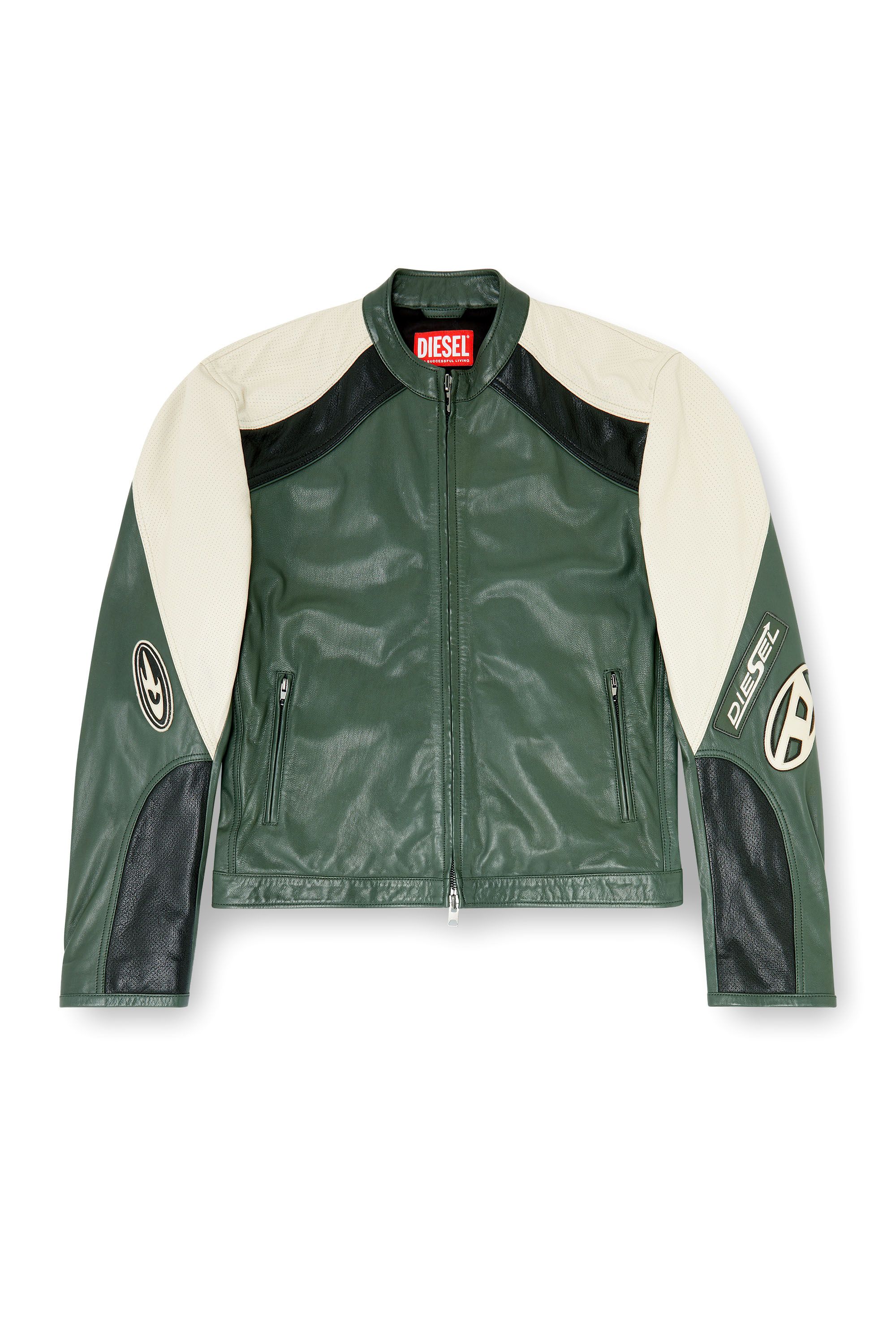Diesel - L-AHTI, Giacca biker in pelle colour-block Uomo in ToBeDefined - 3