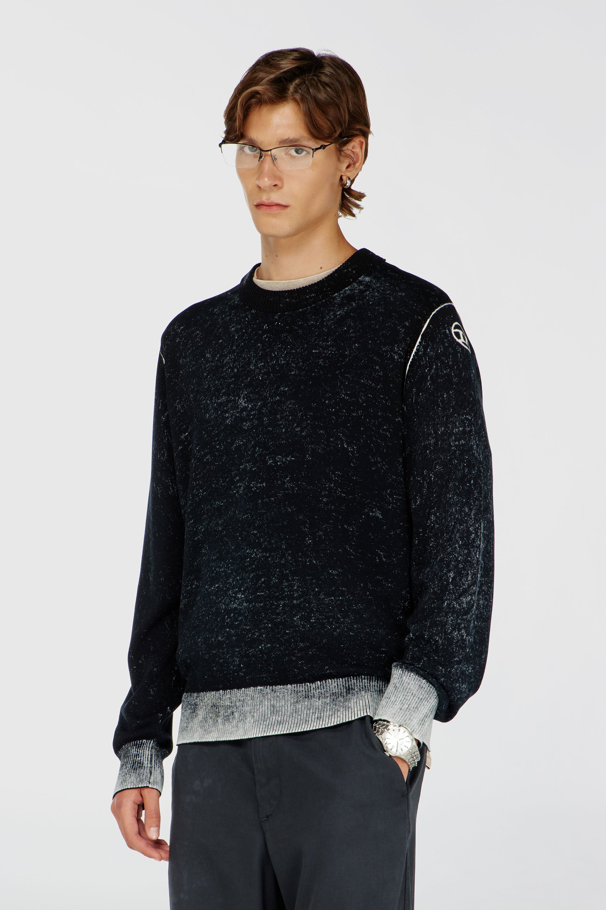 Diesel - K-LARENCE-B, Pull en coton avec imprim&eacute; invers&eacute; Homme in Noir - 1