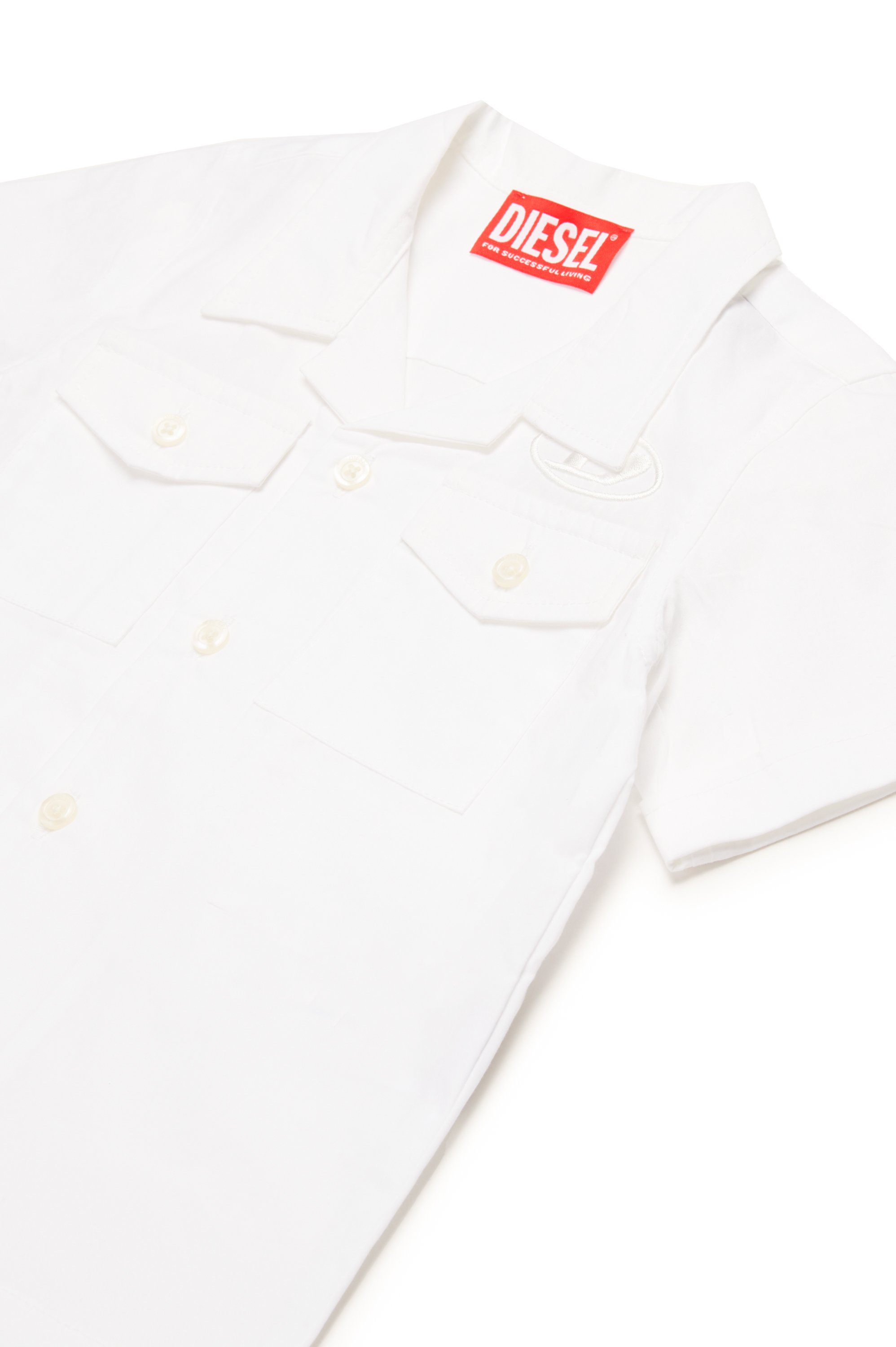 Diesel - CSMAC22B, Chemise bowling en popeline avec broderie Oval D Homme in Blanc - 3