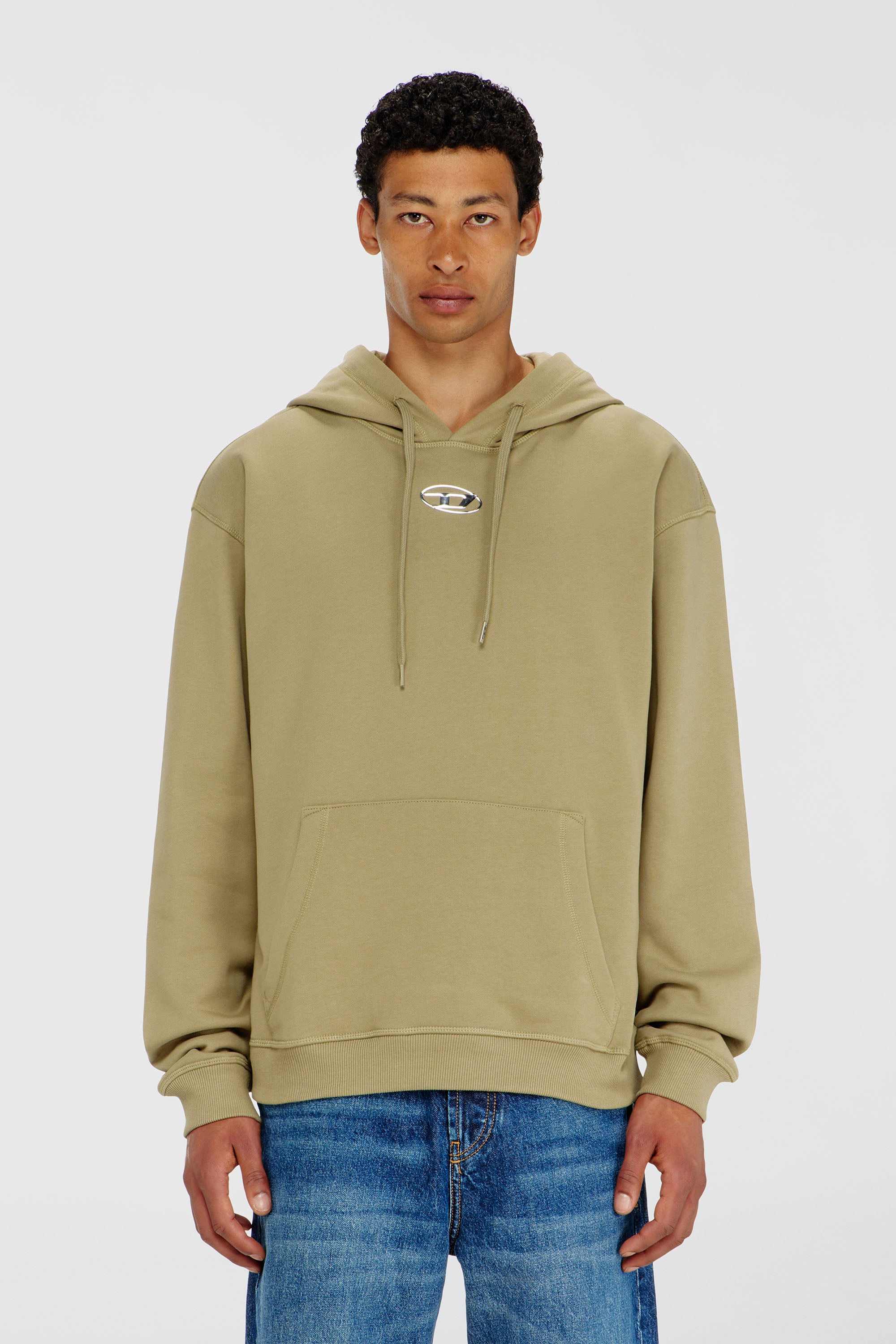 Diesel - S-NORM-HOOD-IOD, Felpa di cotone con Oval D metallico Uomo in Verde - 3