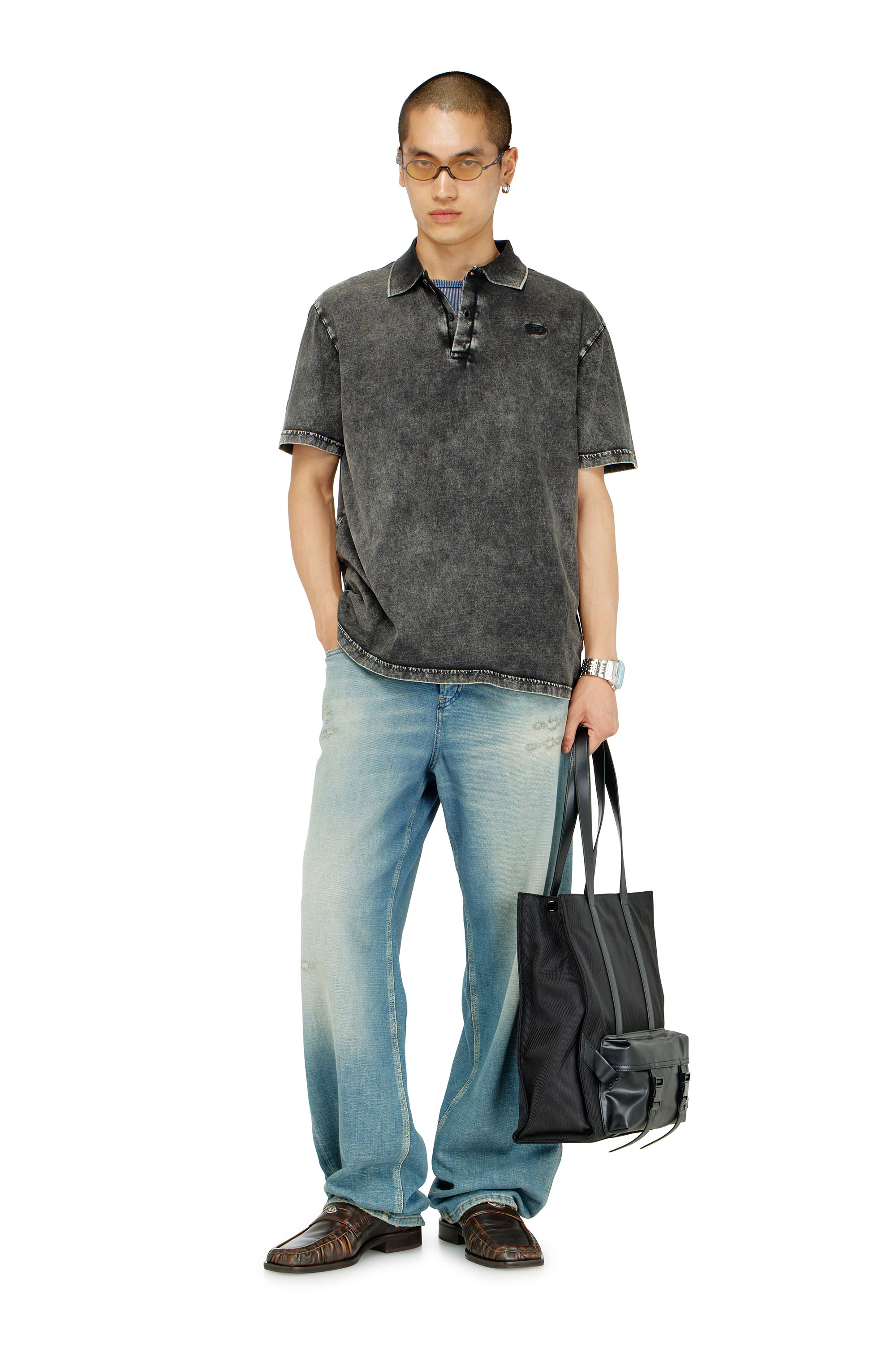 Diesel - T-REJUST-NC-DEN, Polo en jersey effet denim Homme in Gris - 2