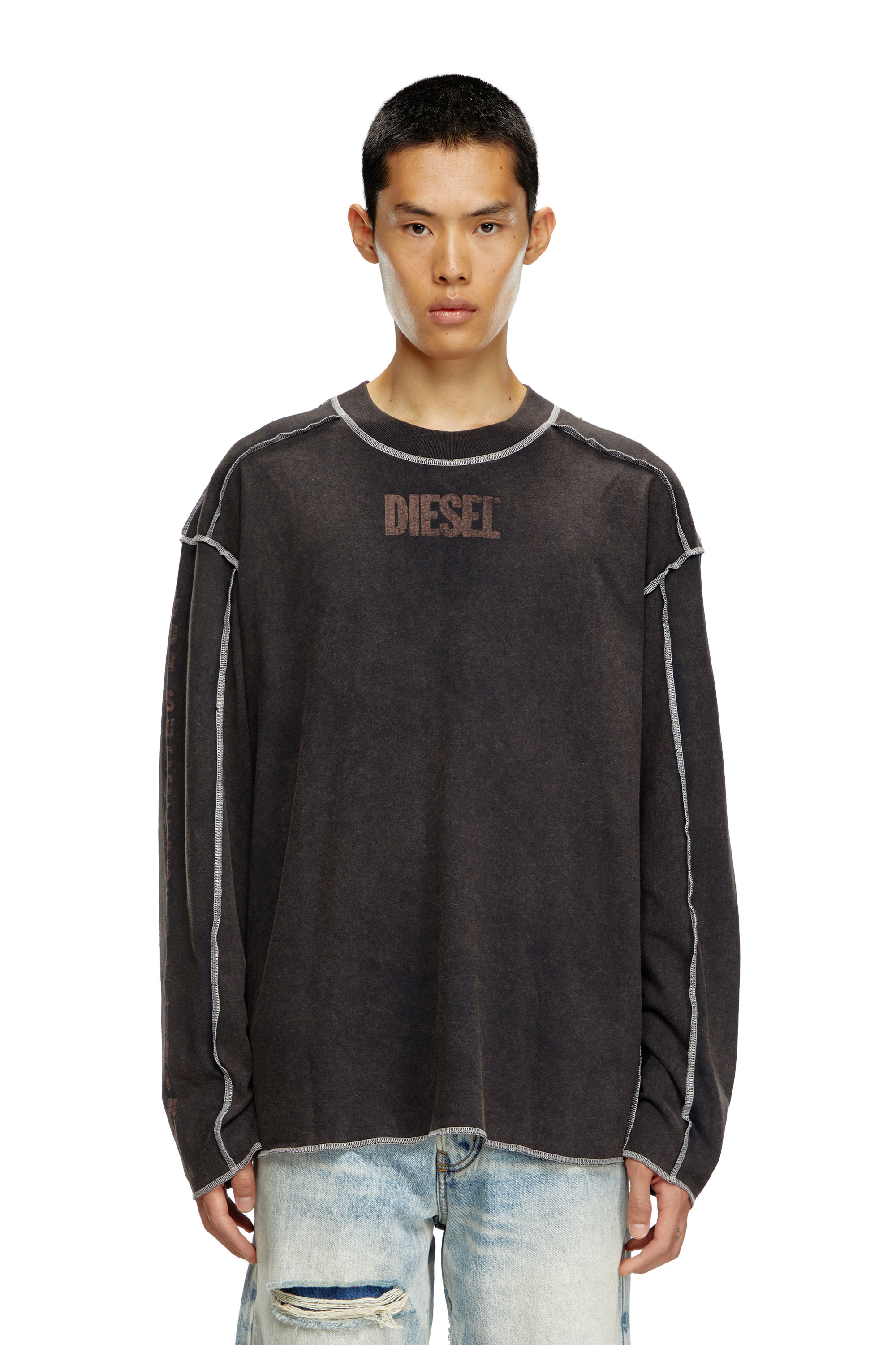 Diesel - T-CRAOR-LS, Homme T-shirt à manches longues avec effet « inside-out » in Gris - Image 6