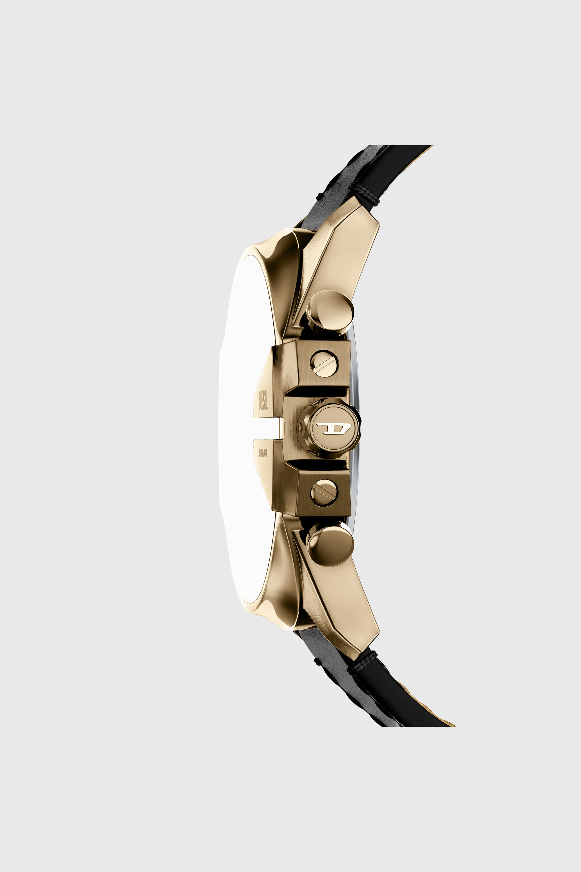 Diesel - DZ4732 WATCH, Herren Mega Chief Slim Uhr mit schwarzem Lederarmband in Altgoldoptik in Schwarz - 3