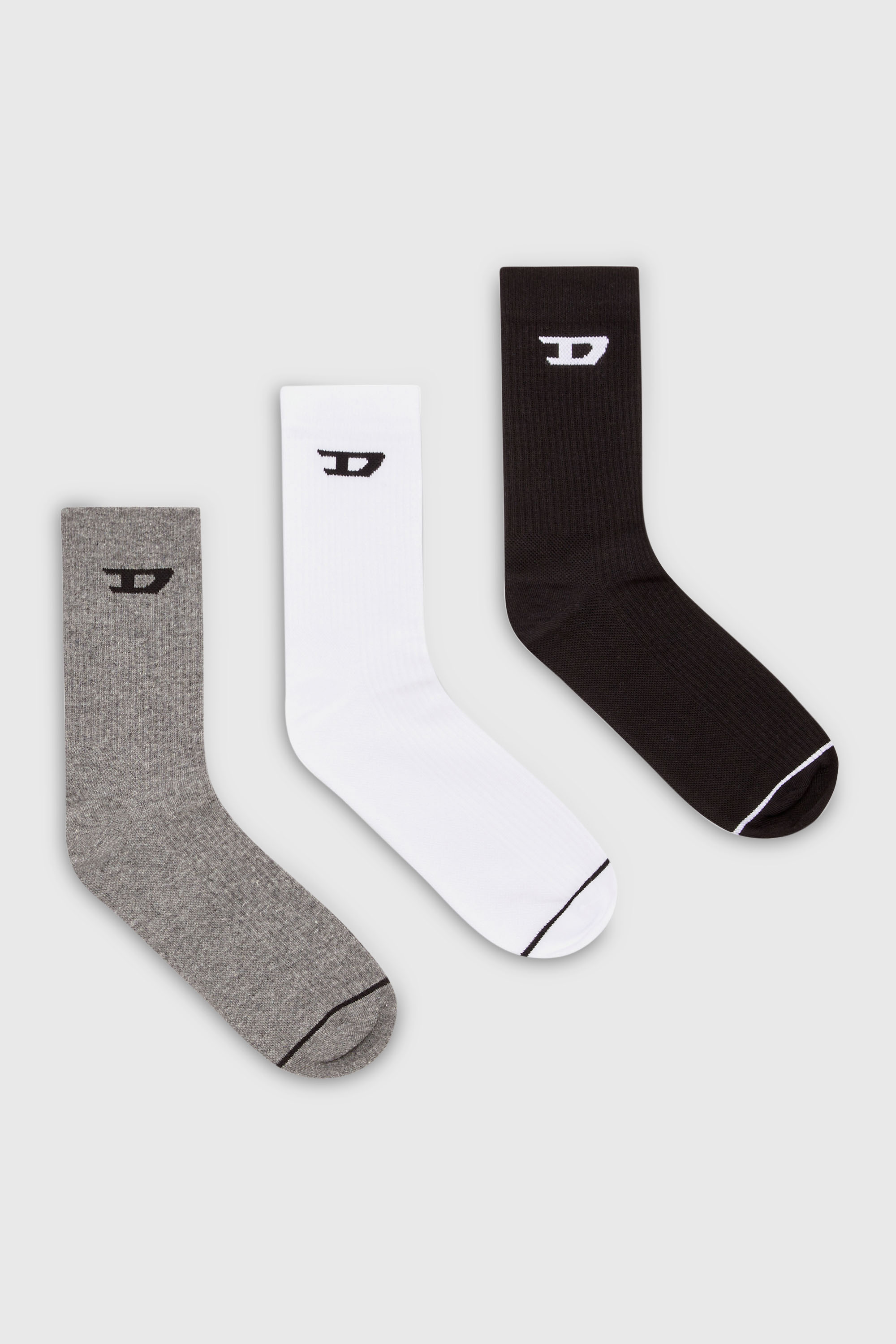 Diesel - SKM-D-TENNIS-CREW-17,5, Lot de trois chaussettes c&ocirc;tel&eacute;es avec logo D Homme in Polychrome - 1
