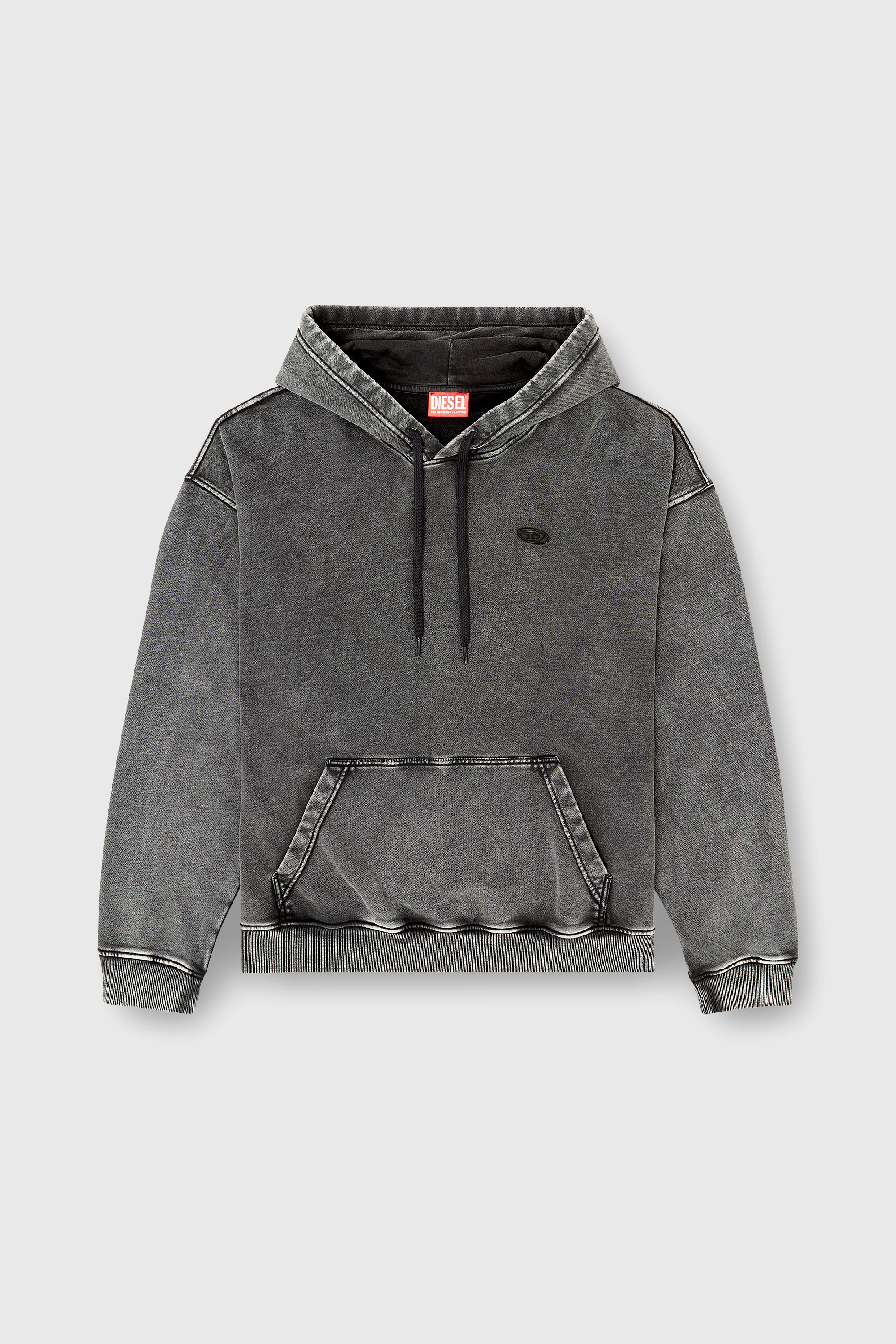 Diesel - S-BOXT-HOOD-DEN, Felpa con cappuccio con toppa posteriore tagliata a vivo Uomo in Grigio - 2