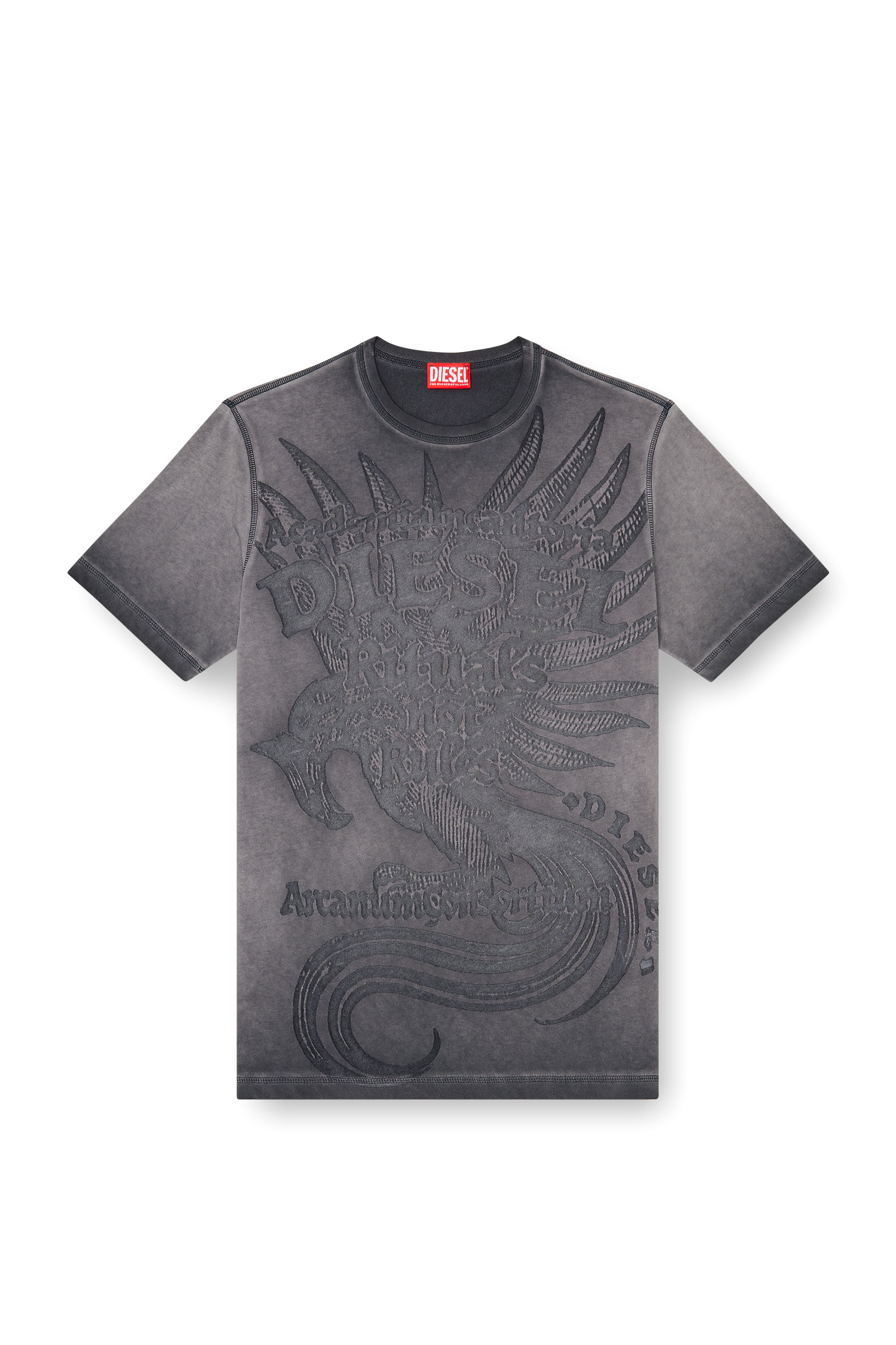 Diesel - T-RAWJUST-AA1, Herren Jersey-T-Shirt mit gepr&auml;gtem Motiv in Dunkelgrau - 3
