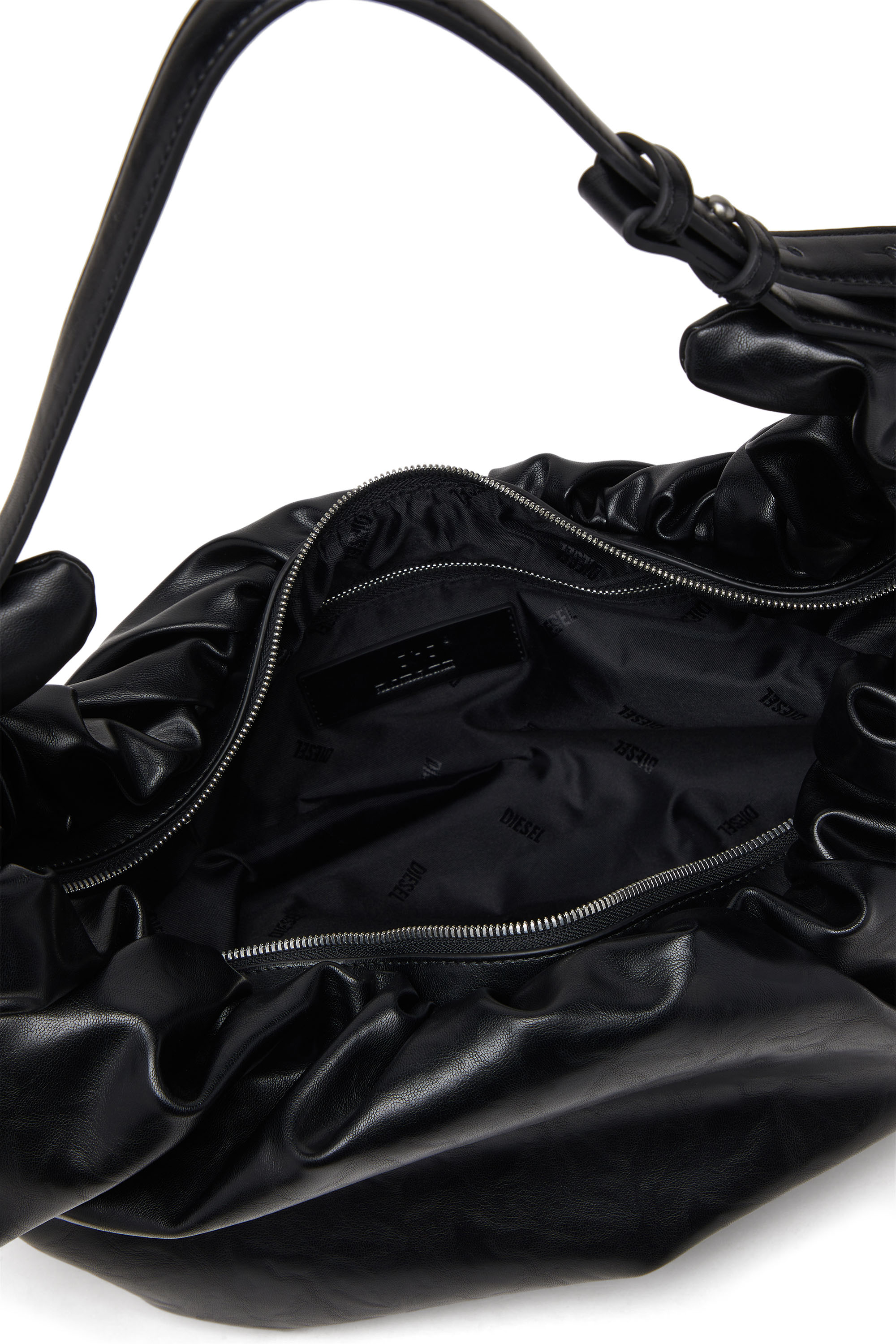 Diesel - GRAB-D HOBO L, Grab-D L-Borsa hobo grande in PU lucido scrunched Donna in Nero - 3