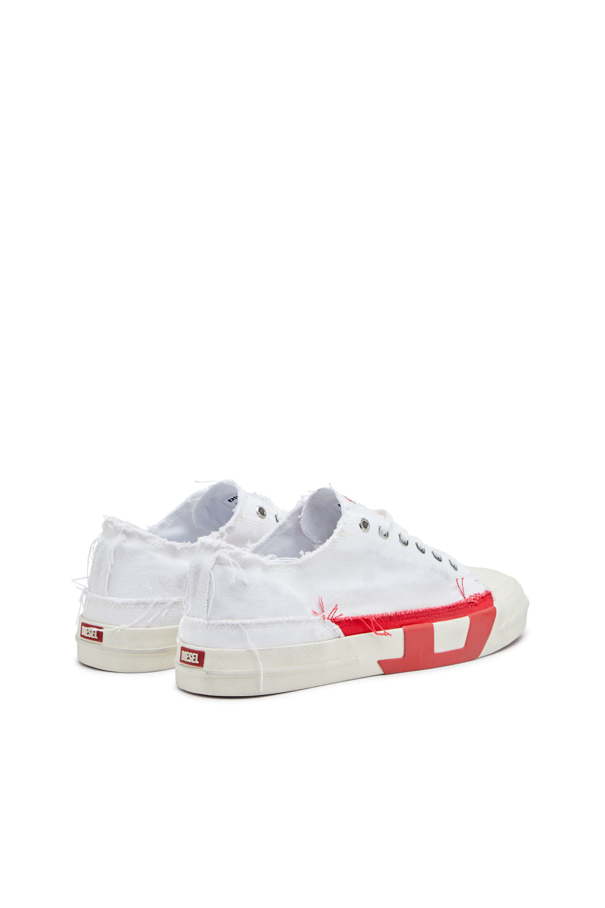 S-D-VERSE LOW, White/Red Diesel - S-D-VERSE LOW, Man's S-D-Verse-Dirty-effect canvas sneakers in White/Red - 3